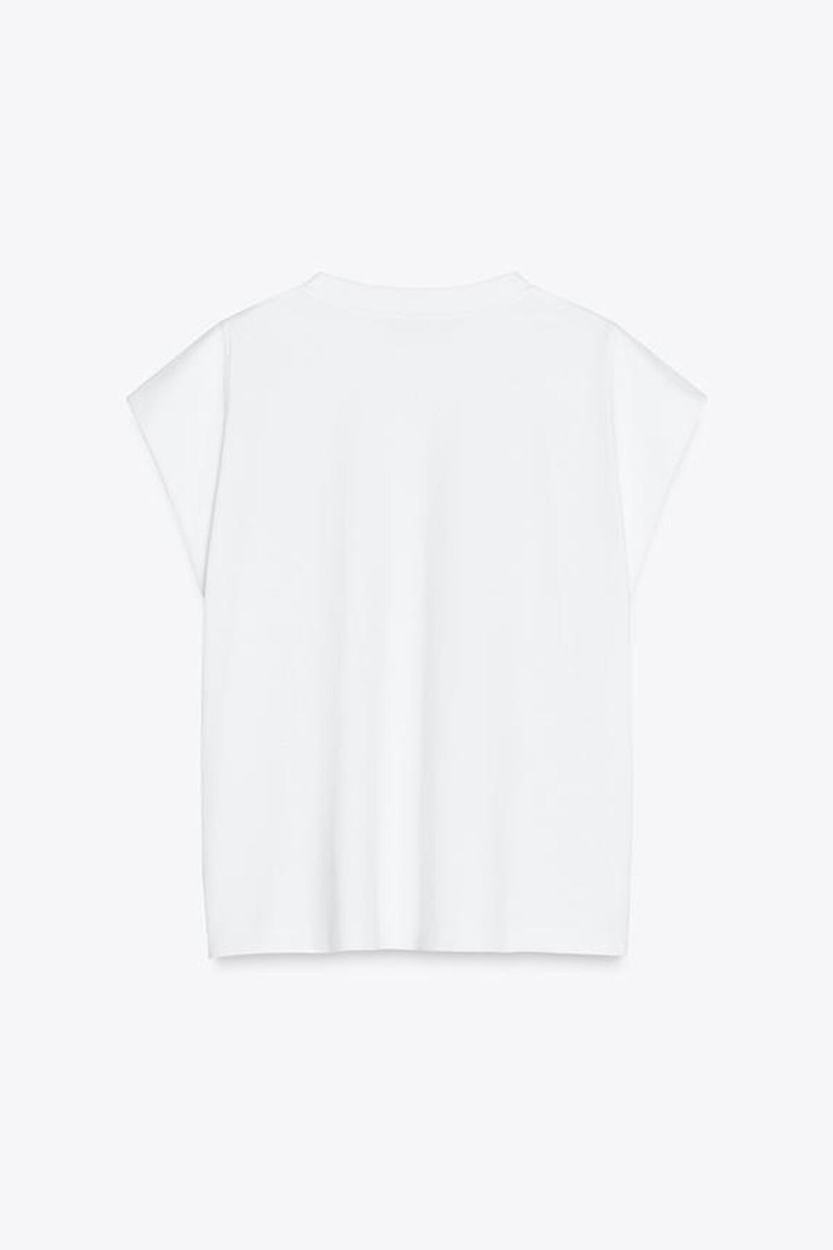 Beyaz Bisiklet Yaka Omuzları Vatkalı Kolsuz T-Shırt