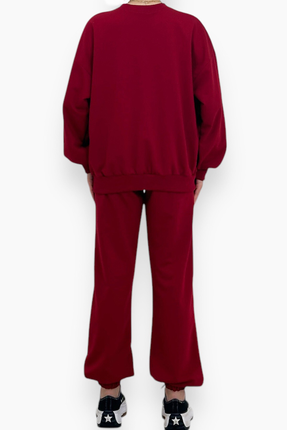 Bordo Bisiklet Yaka Mevsimlik İki İplik Eşofman Takım