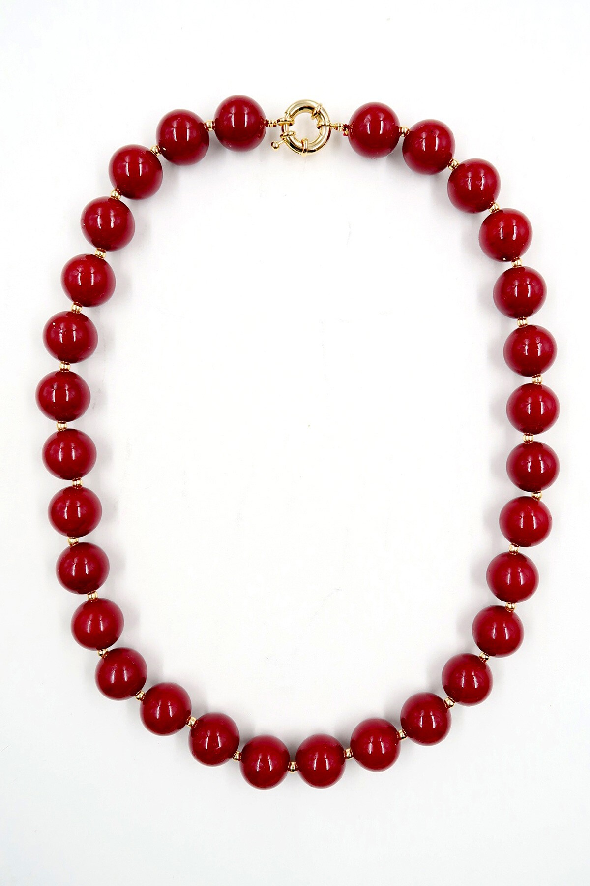 Bordo Gold Biyeli Büyük Taşlı İnci Tasarım Kolye