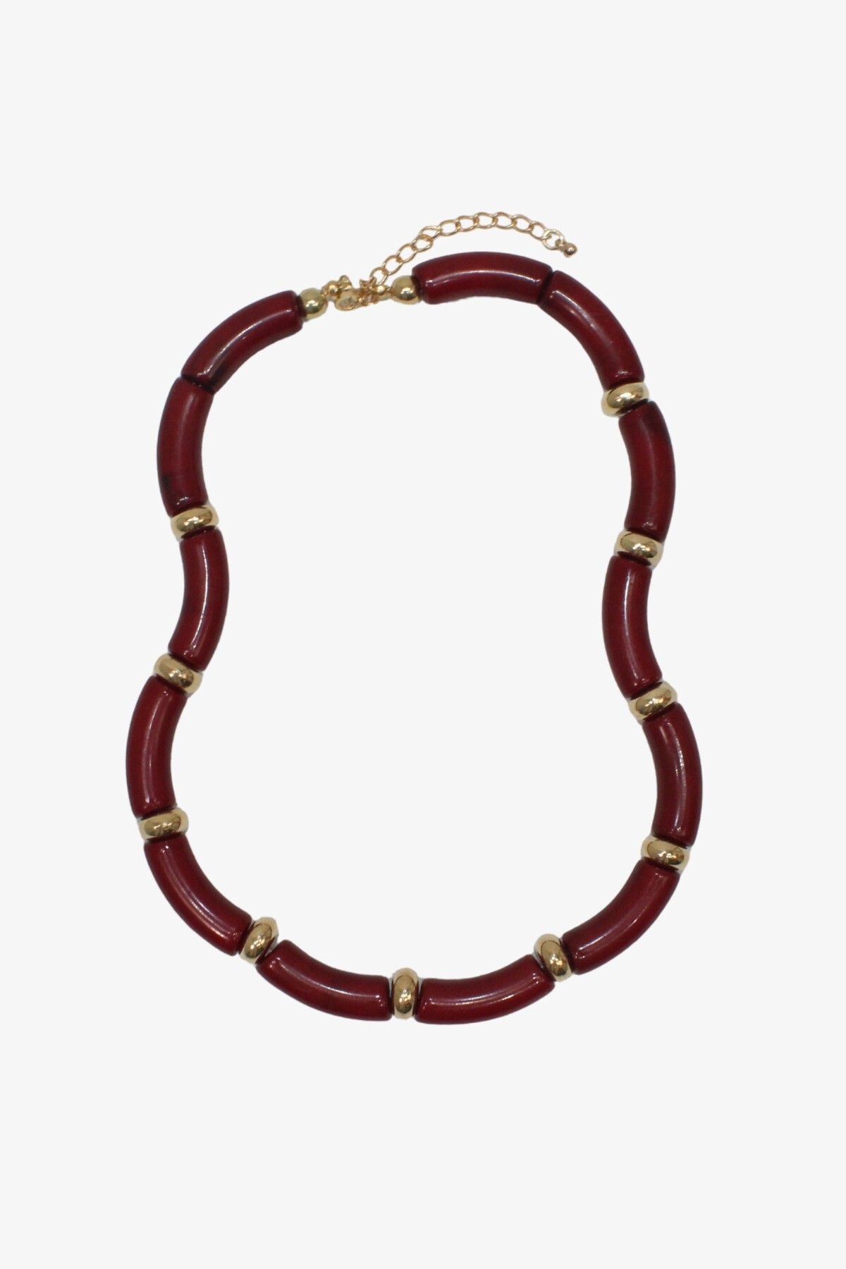 Bordo Gold Detaylı Kemikli İkili Kolye Seti