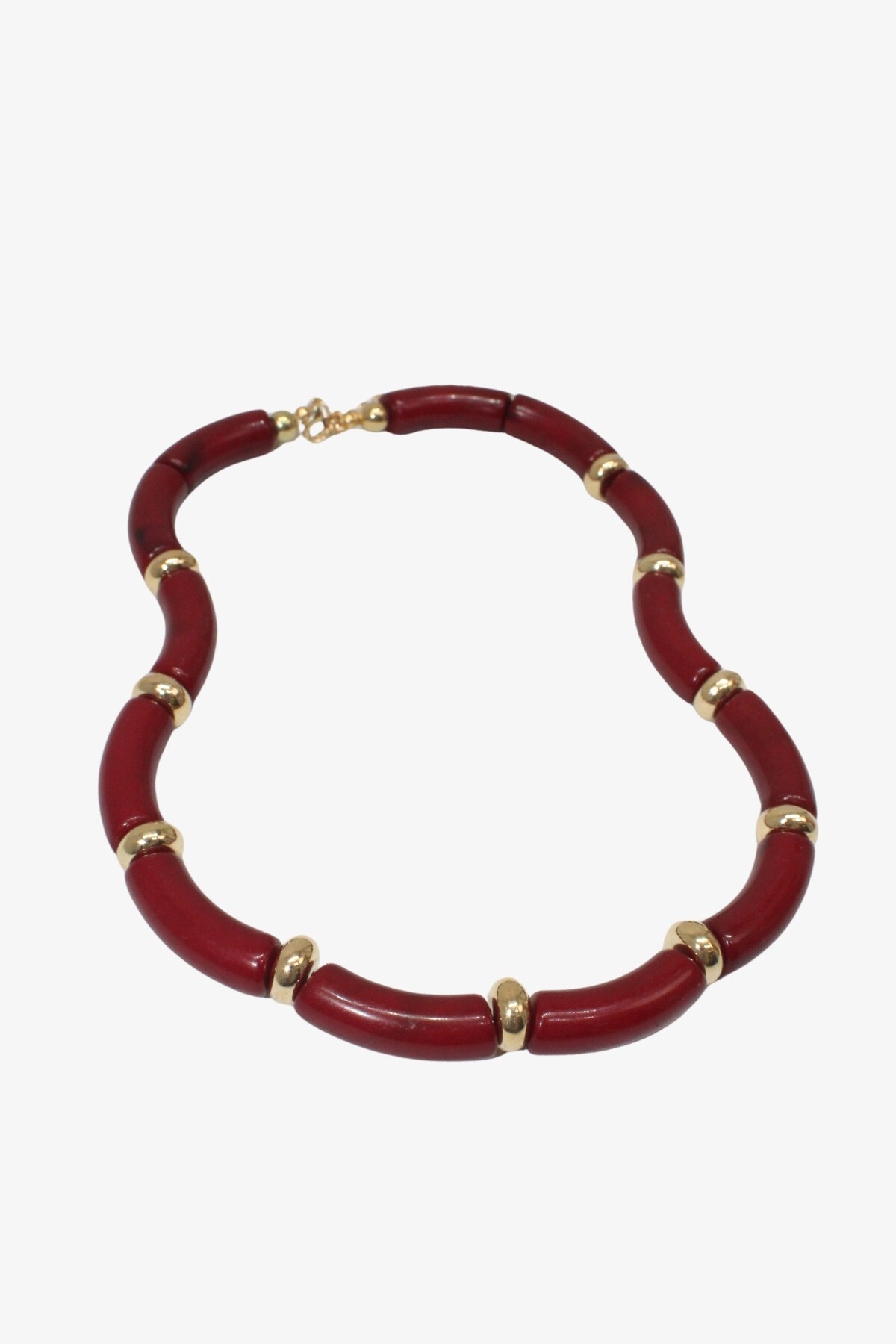 Bordo Gold Detaylı Kemikli İkili Kolye Seti