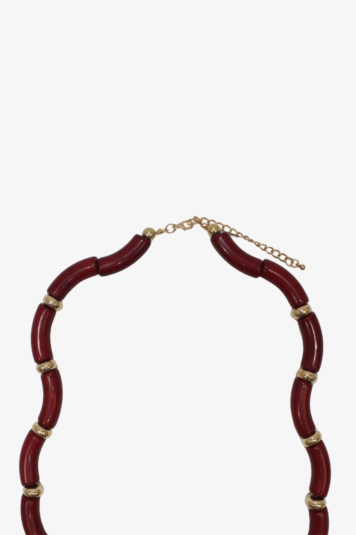 Bordo Gold Detaylı Kemikli İkili Kolye Seti