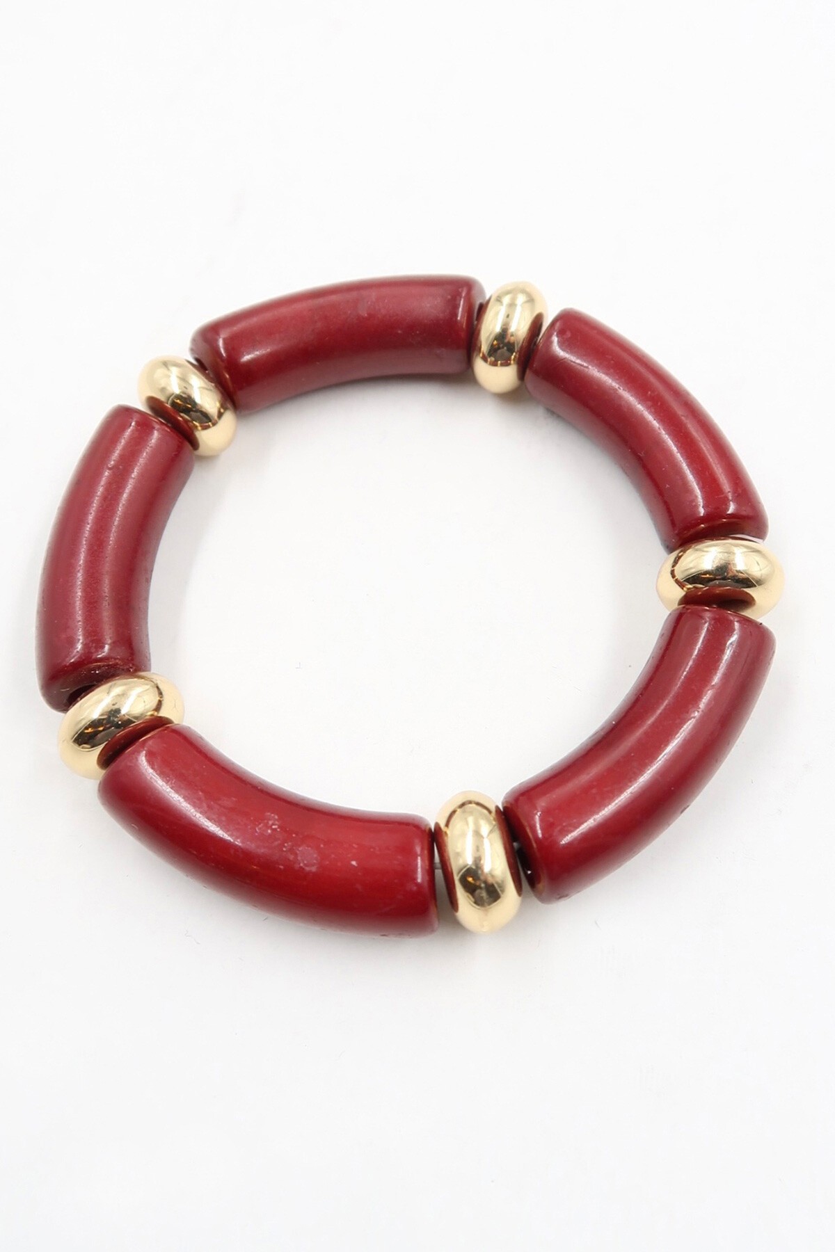 Bordo Gold Detaylı Lastikli Kemik Bileklik