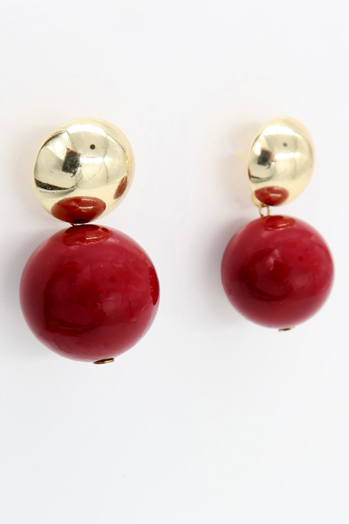 Bordo Gold Detaylı Sallantılı İnci Küpe