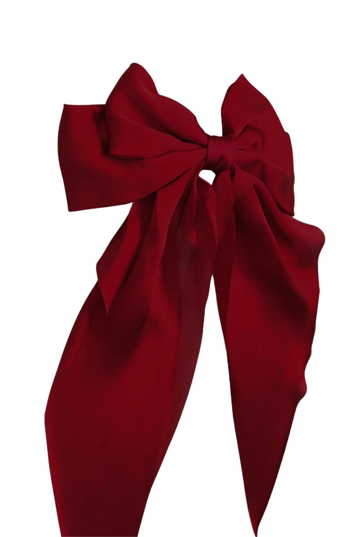 Bordo Saten Büyük Kurdeleli Klipsli Saç Tokası