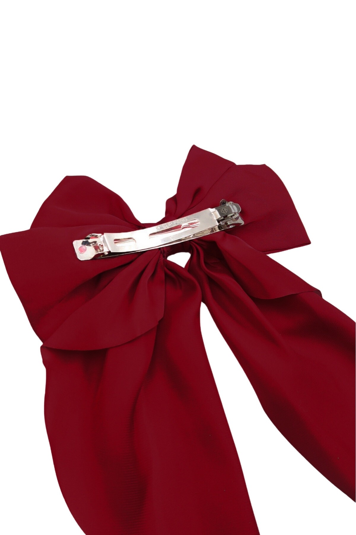 Bordo Saten Büyük Kurdeleli Klipsli Saç Tokası