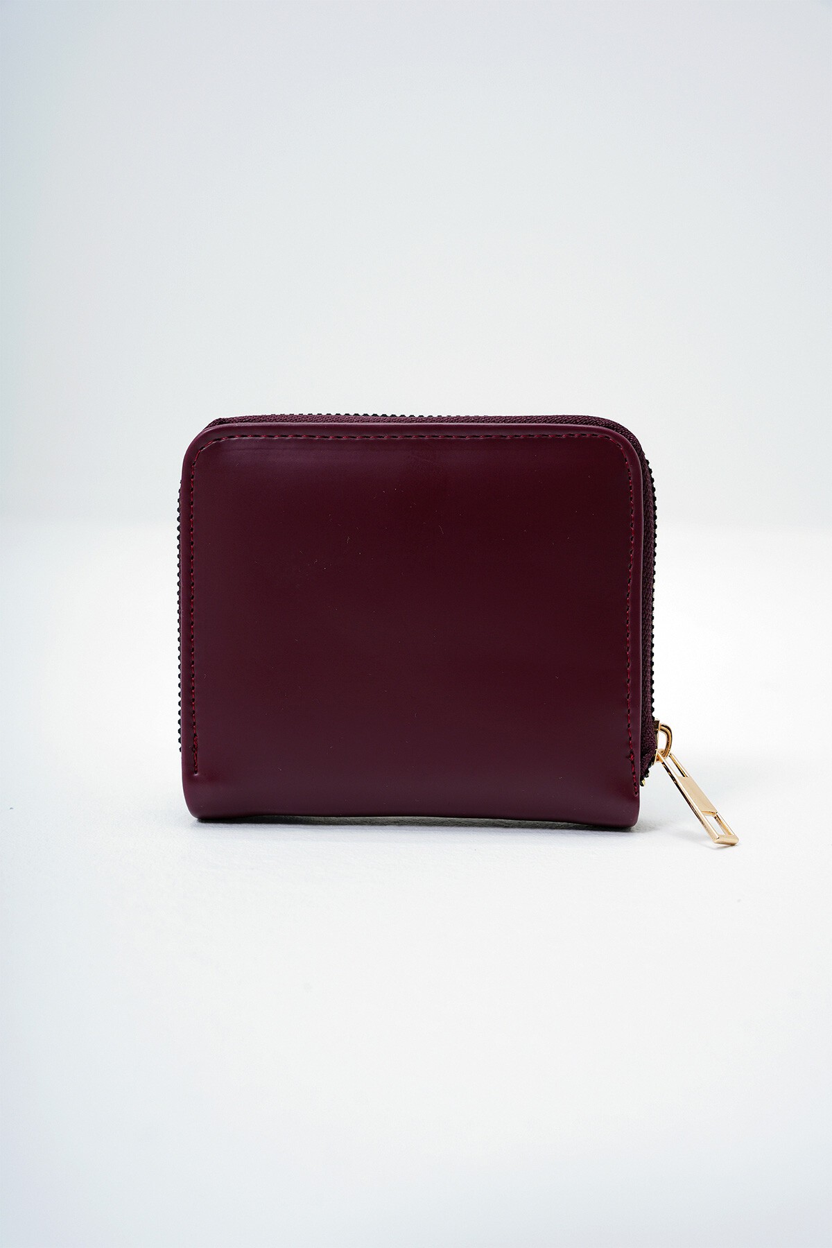 Bordo Suni Deri Fermuarlı Kart Bölmeli Şık Yumuşak Deri Cüzdan