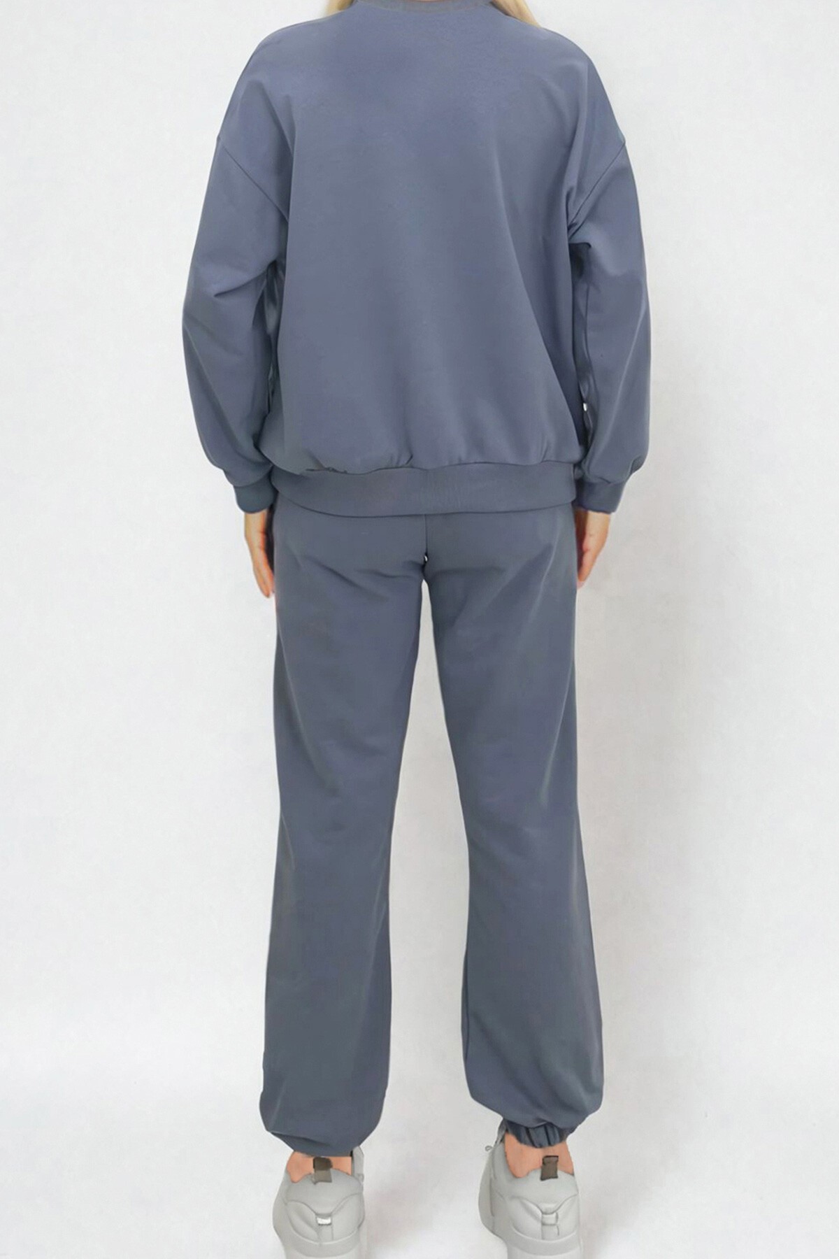 Boyalı Gri Bisiklet Yaka Mevsimlik İki İplik Eşofman Takım