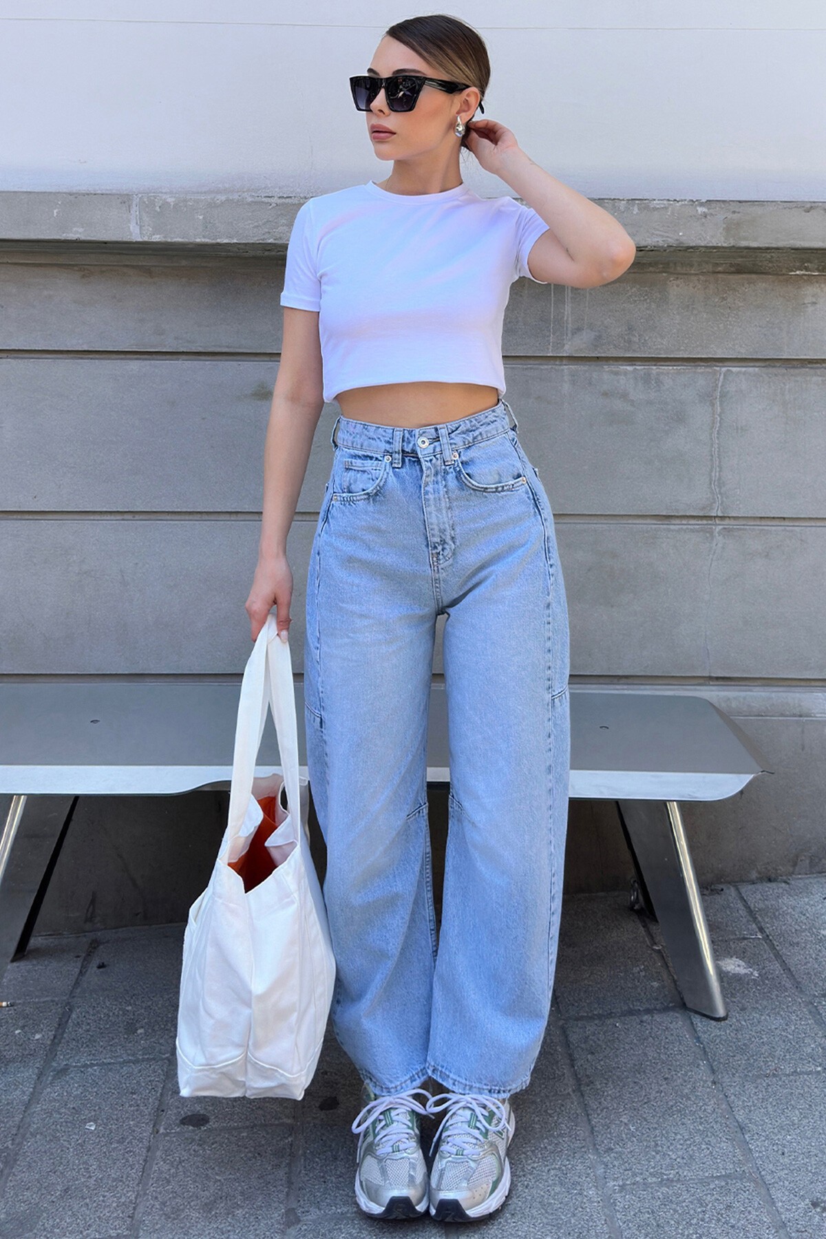 Buz Mavi 5 Cepli Baggy Jean Pantolon