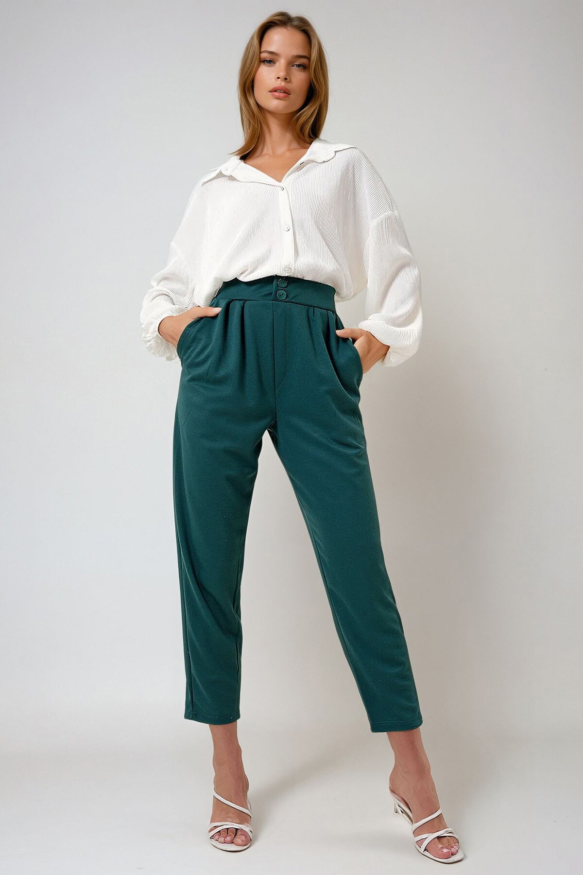 Ceviz Yeşili Yüksek Bel Havuç Pantolon