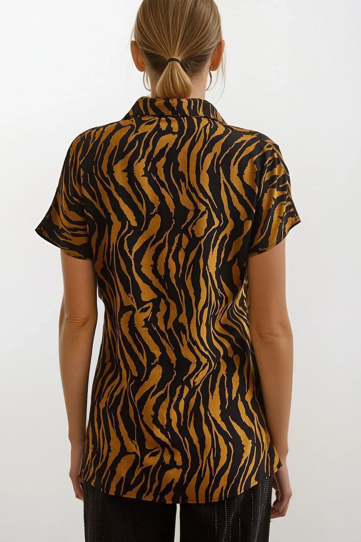 Hardal Çiçekli Viskon Yarasa Gömlek