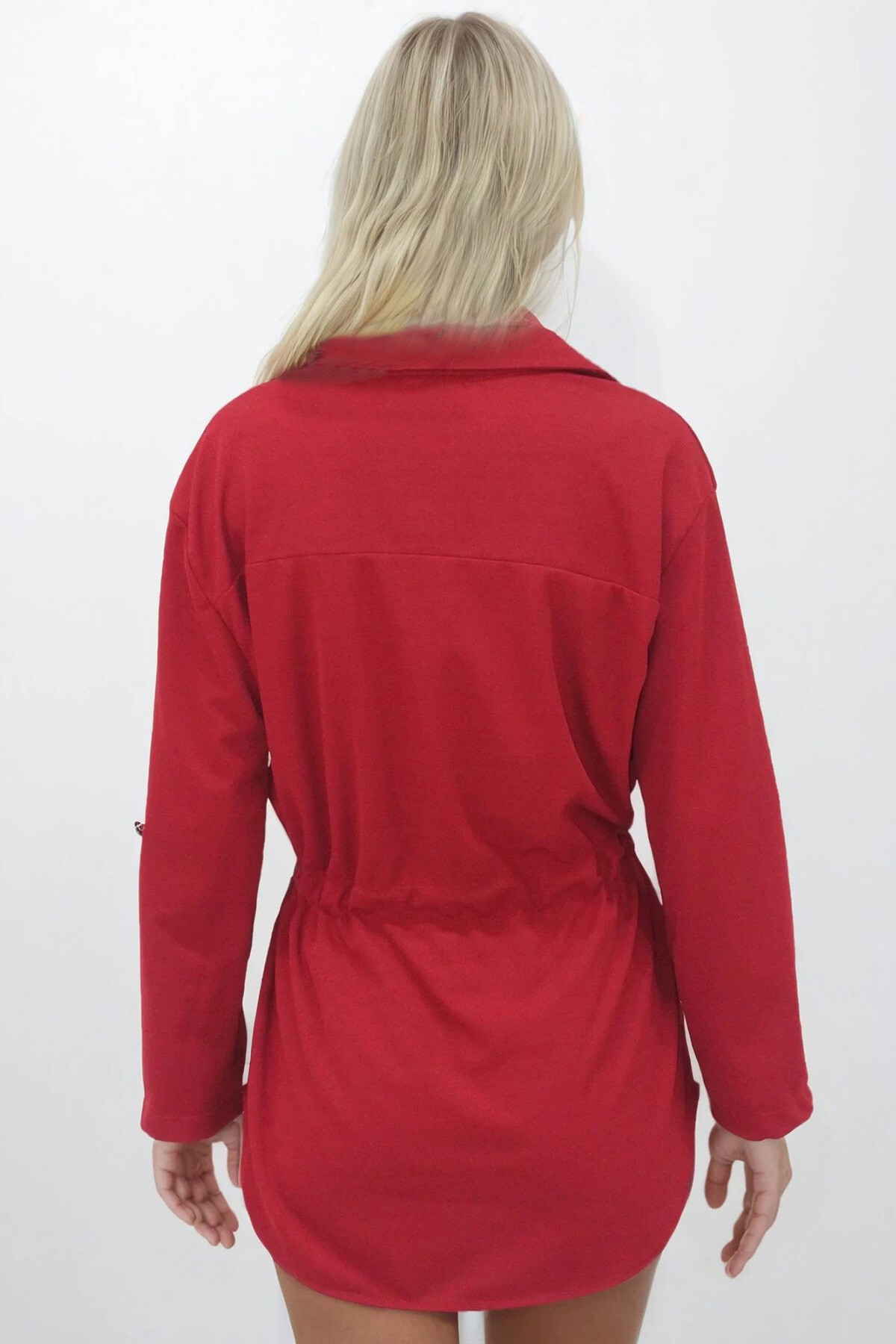 Bordo Çift Cepli Belden Bağlamalı Aerobin Safari Gömlek