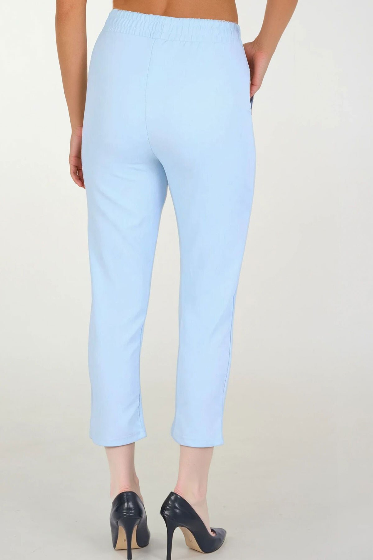 Mavi Çift Cepli Beli Lastikli Havuç Pantolon