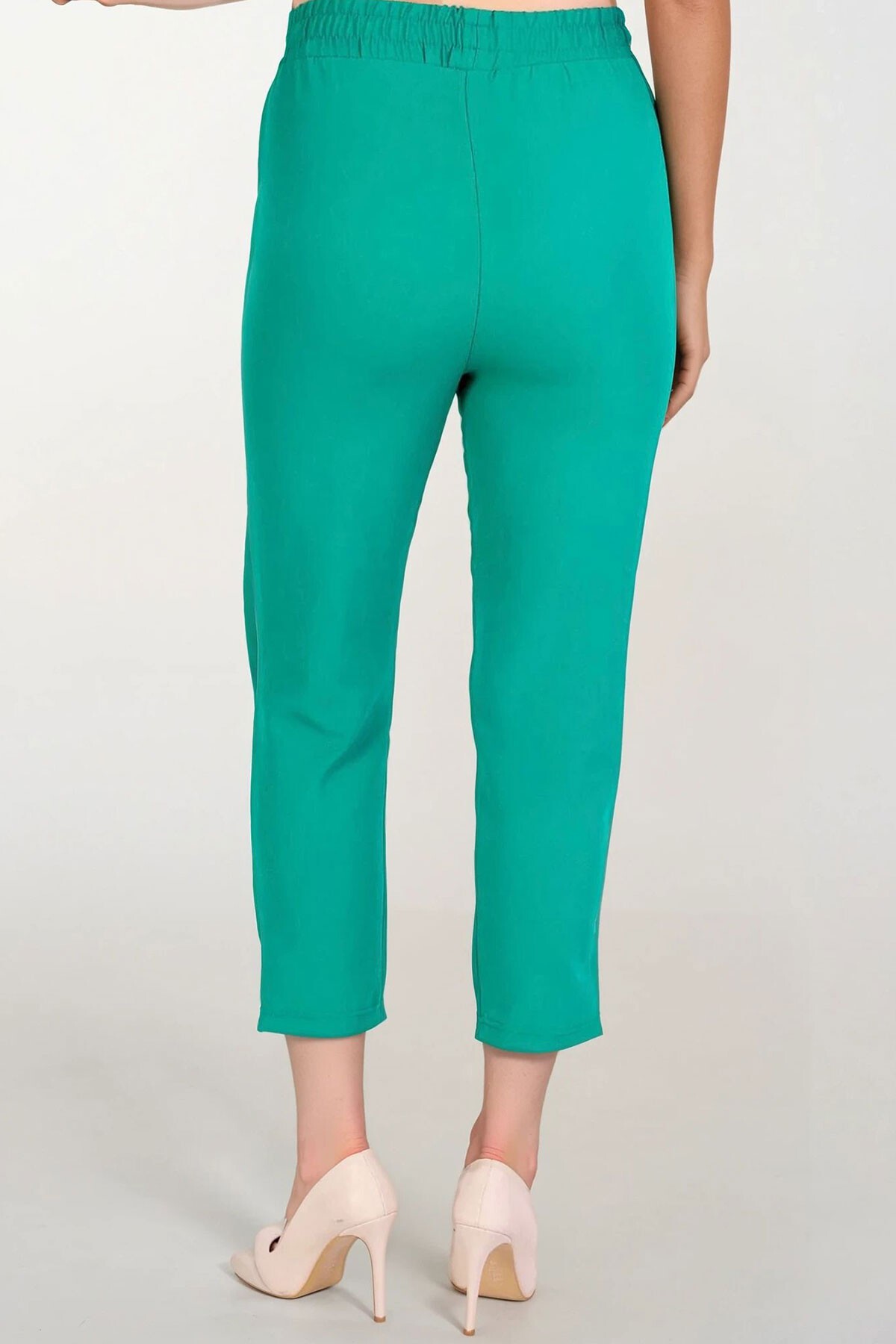 Yeşil Çift Cepli Beli Lastikli Havuç Pantolon