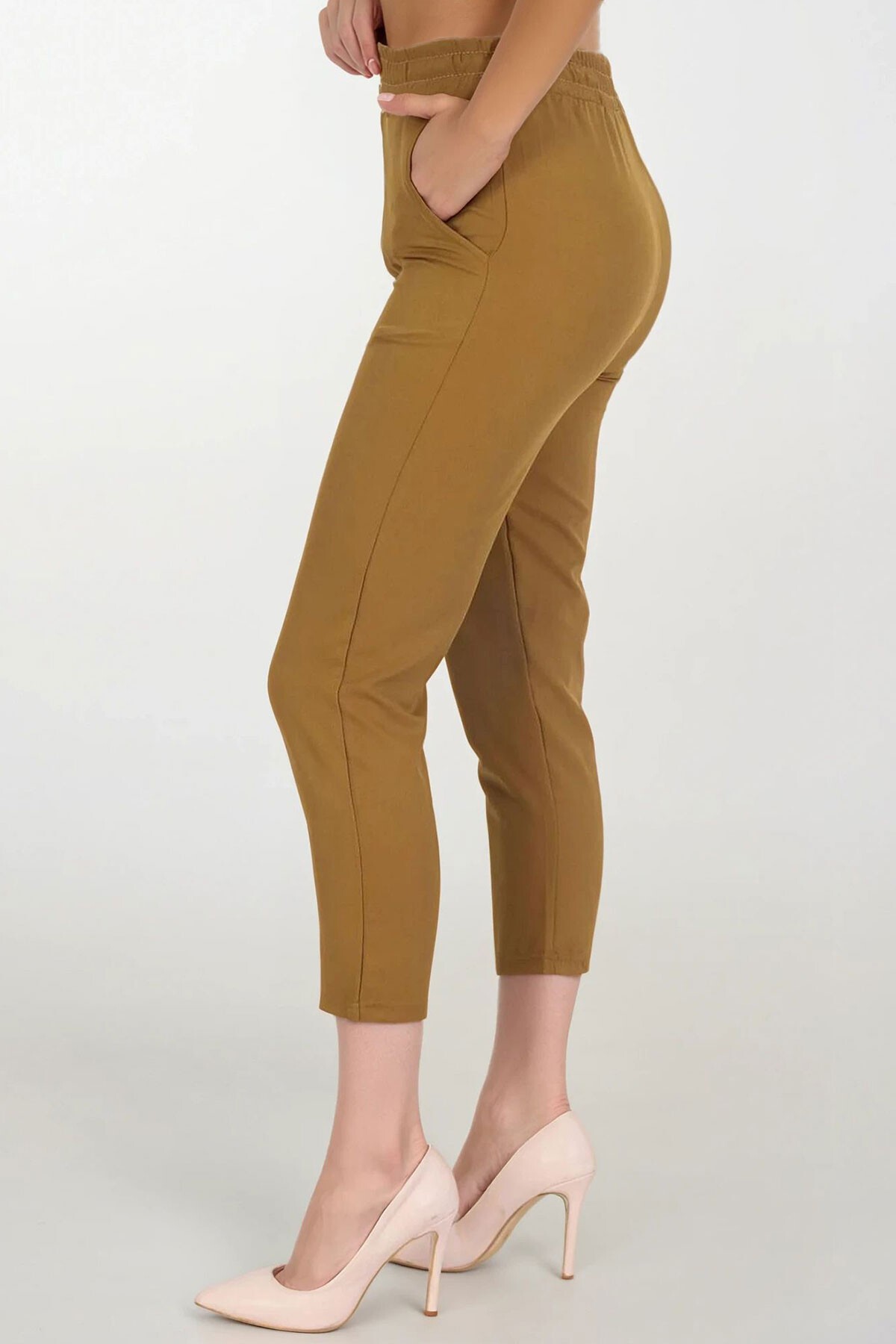 Hardal Çift Cepli Beli Lastikli Havuç Pantolon