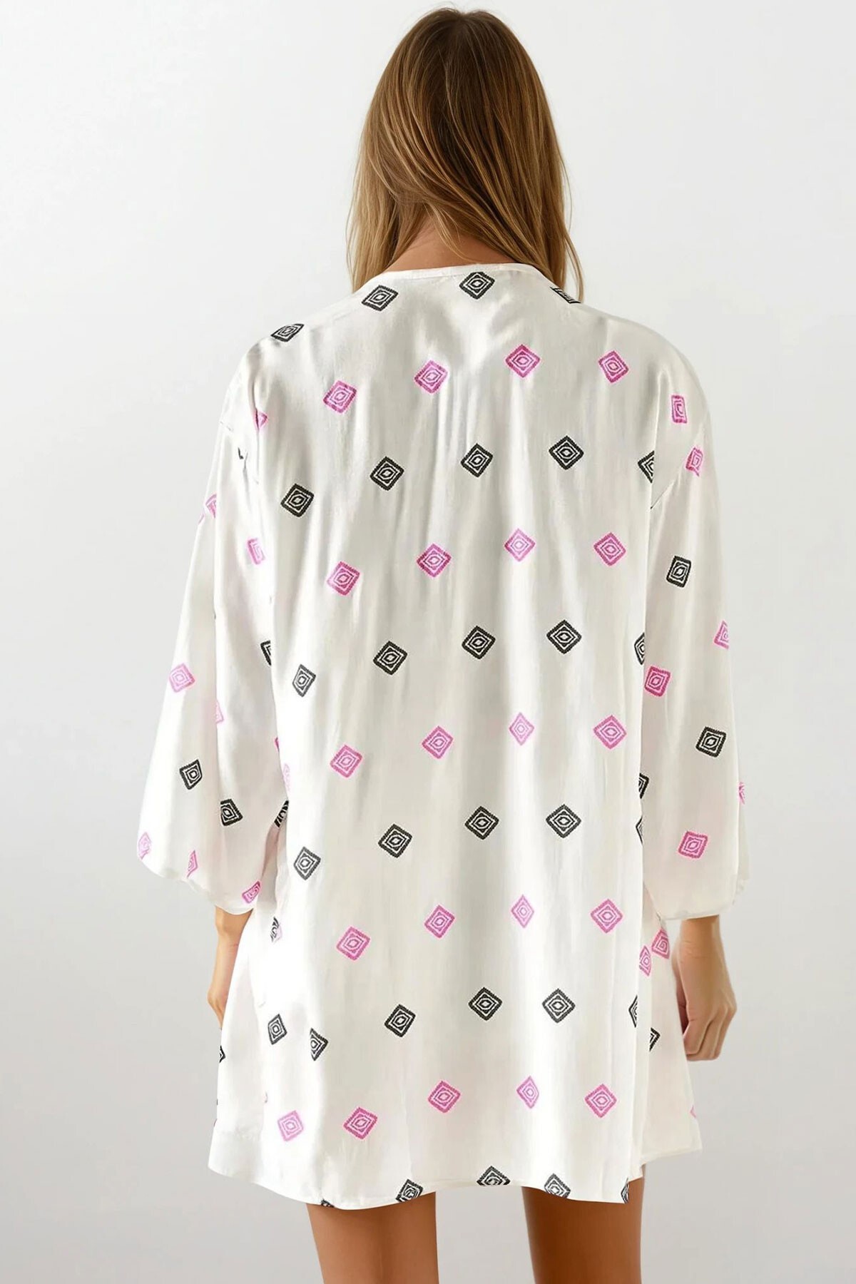 Lila Desenli Dokuma Viskon Kimono