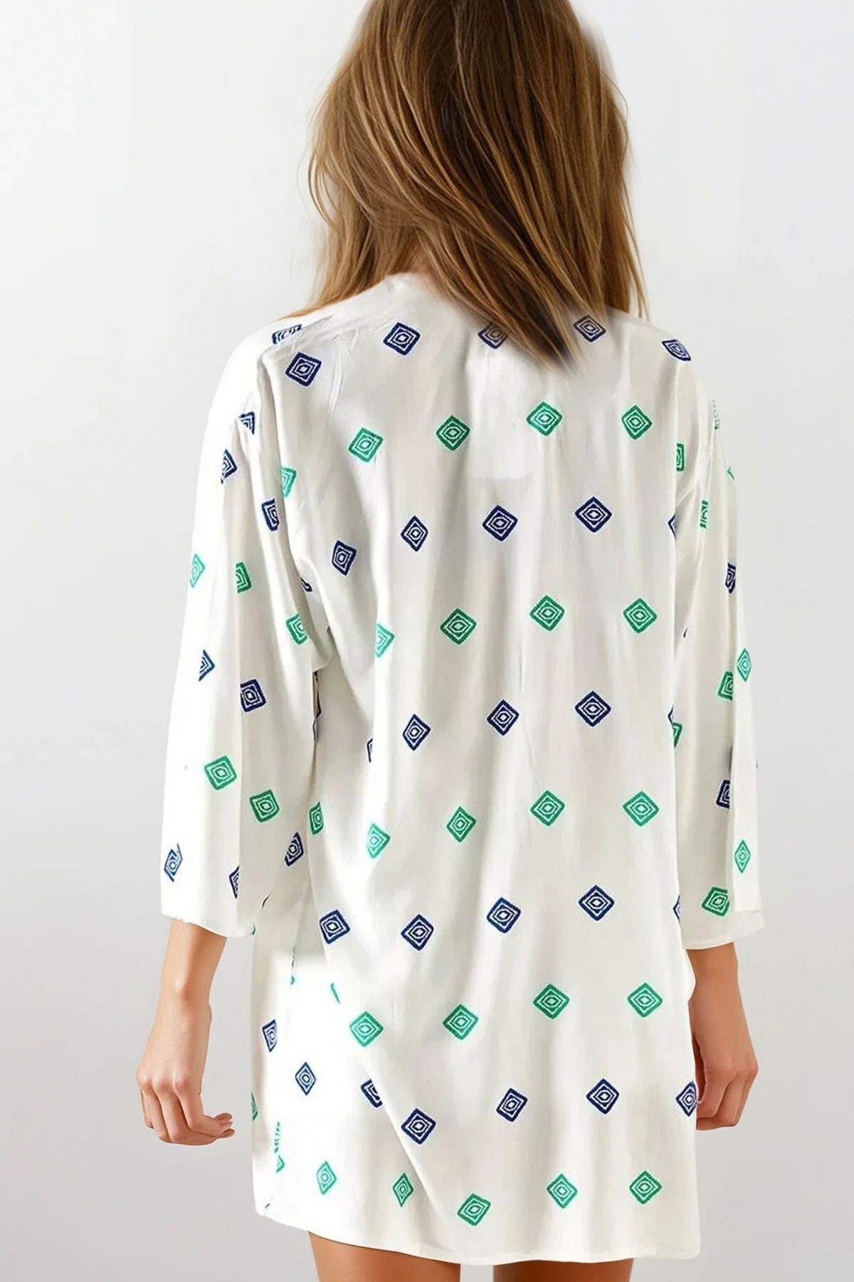 Yeşil Desenli Dokuma Viskon Kimono