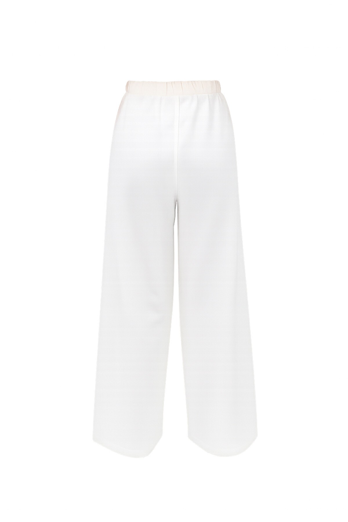 Ekru Beli Lastikli Bağcıklı Keten Palazzo Pantolon