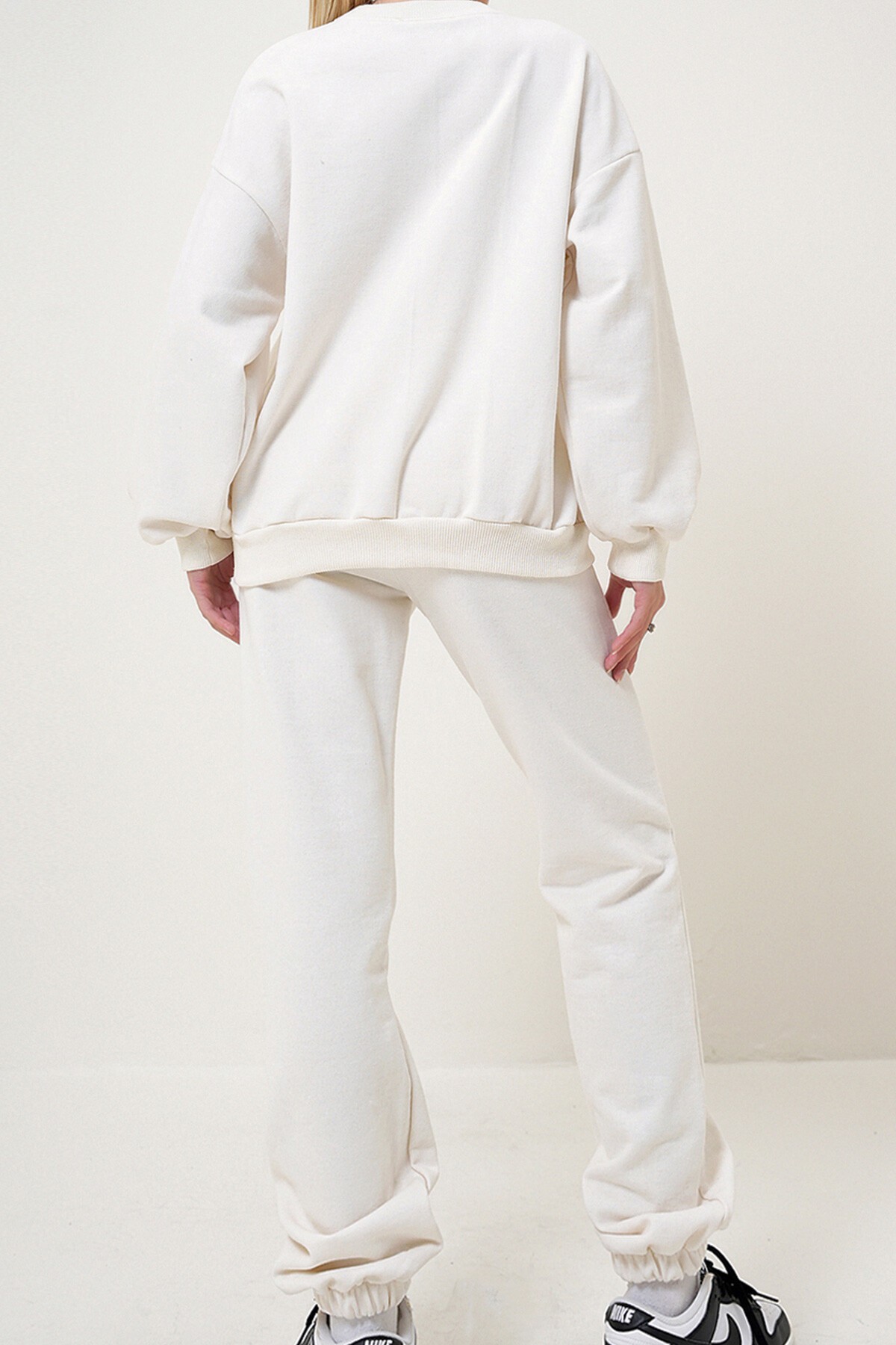 Ekru Bisiklet Yaka Mevsimlik İki İplik Eşofman Takım