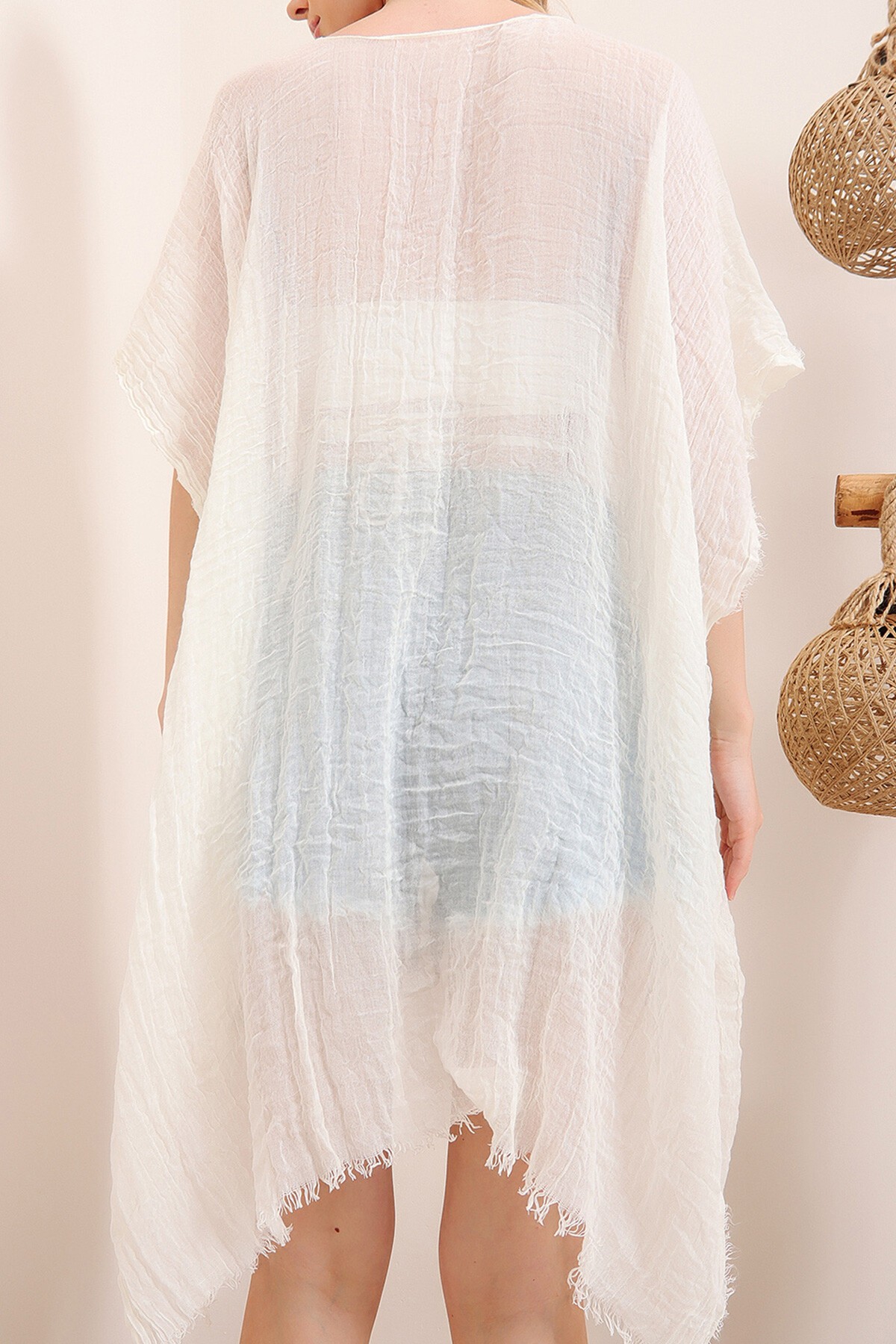 Ekru Oversize Pamuklu Kimono