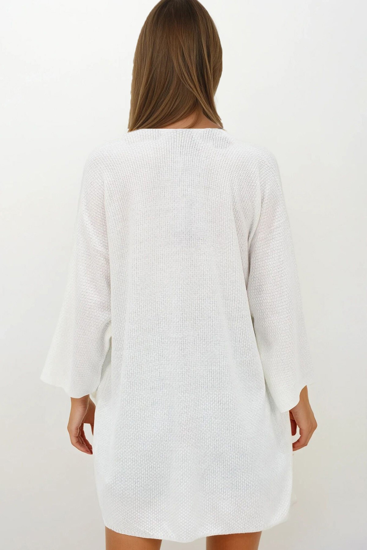 Ekru Oversize Uzun Triko Hırka