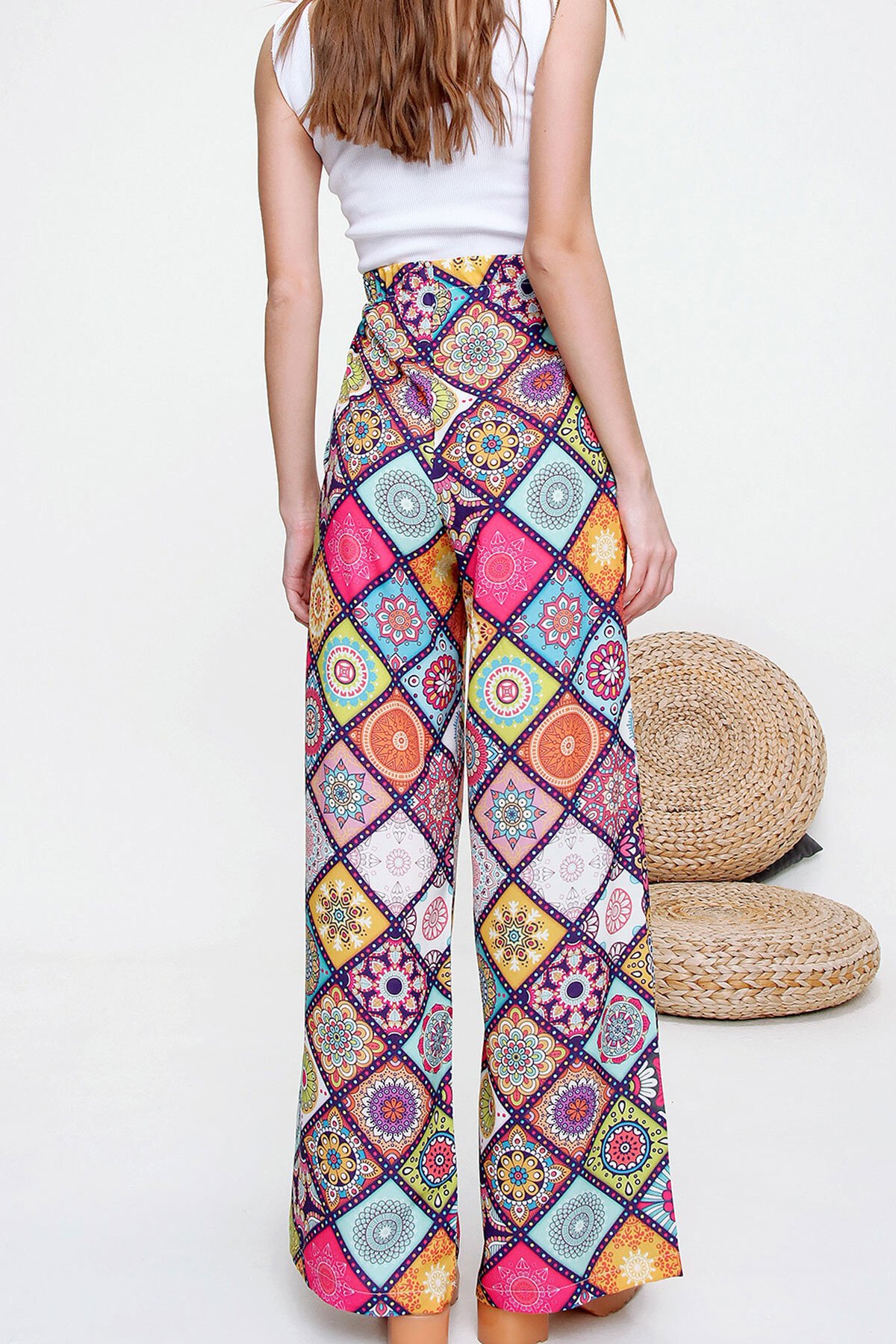 Fuşya Desenli Rahat Kesim Pantolon