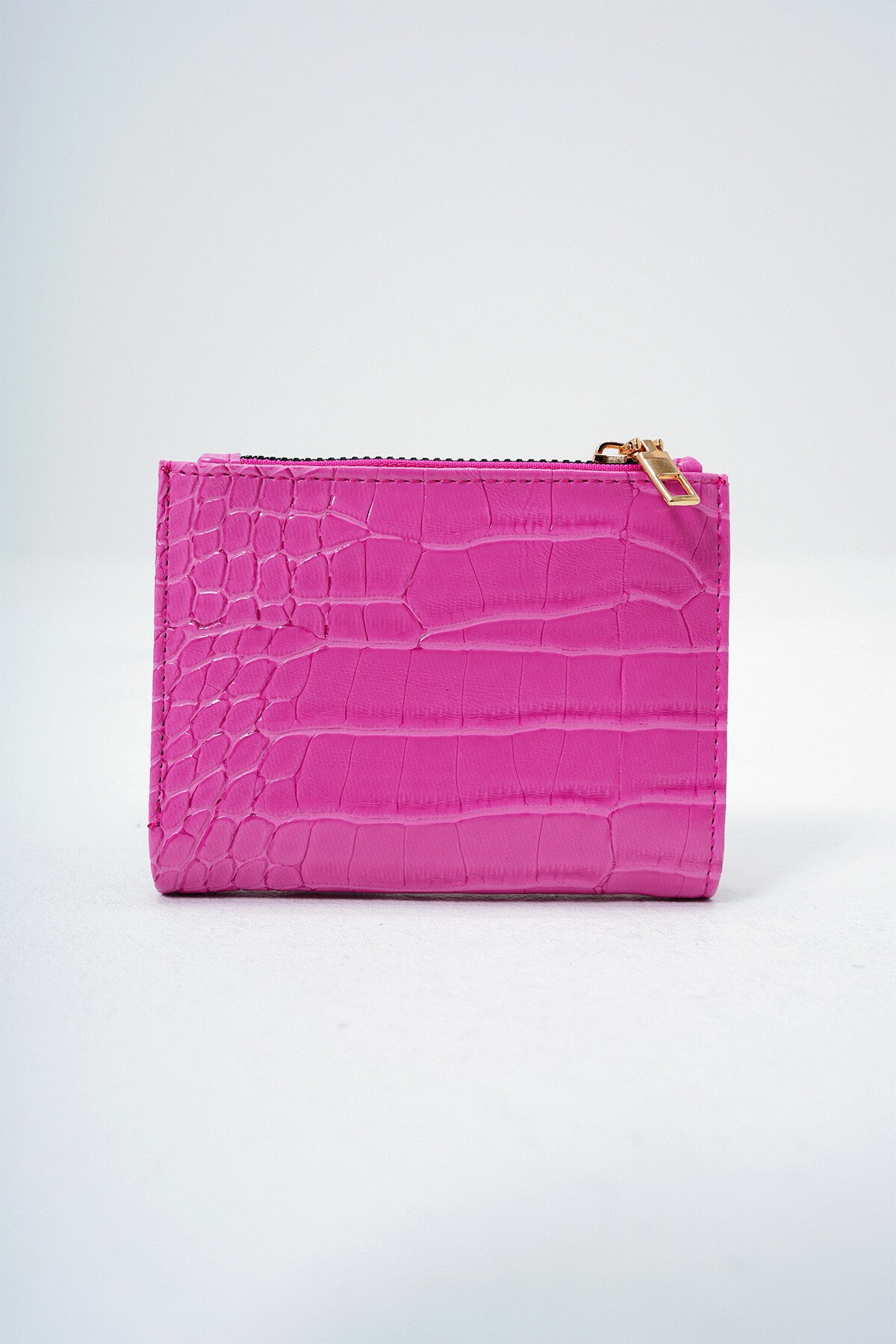 Fuşya Suni Deri Croco Desen Kağıt Ve Bozuk Para Bölmeli Cüzdan Kartlık