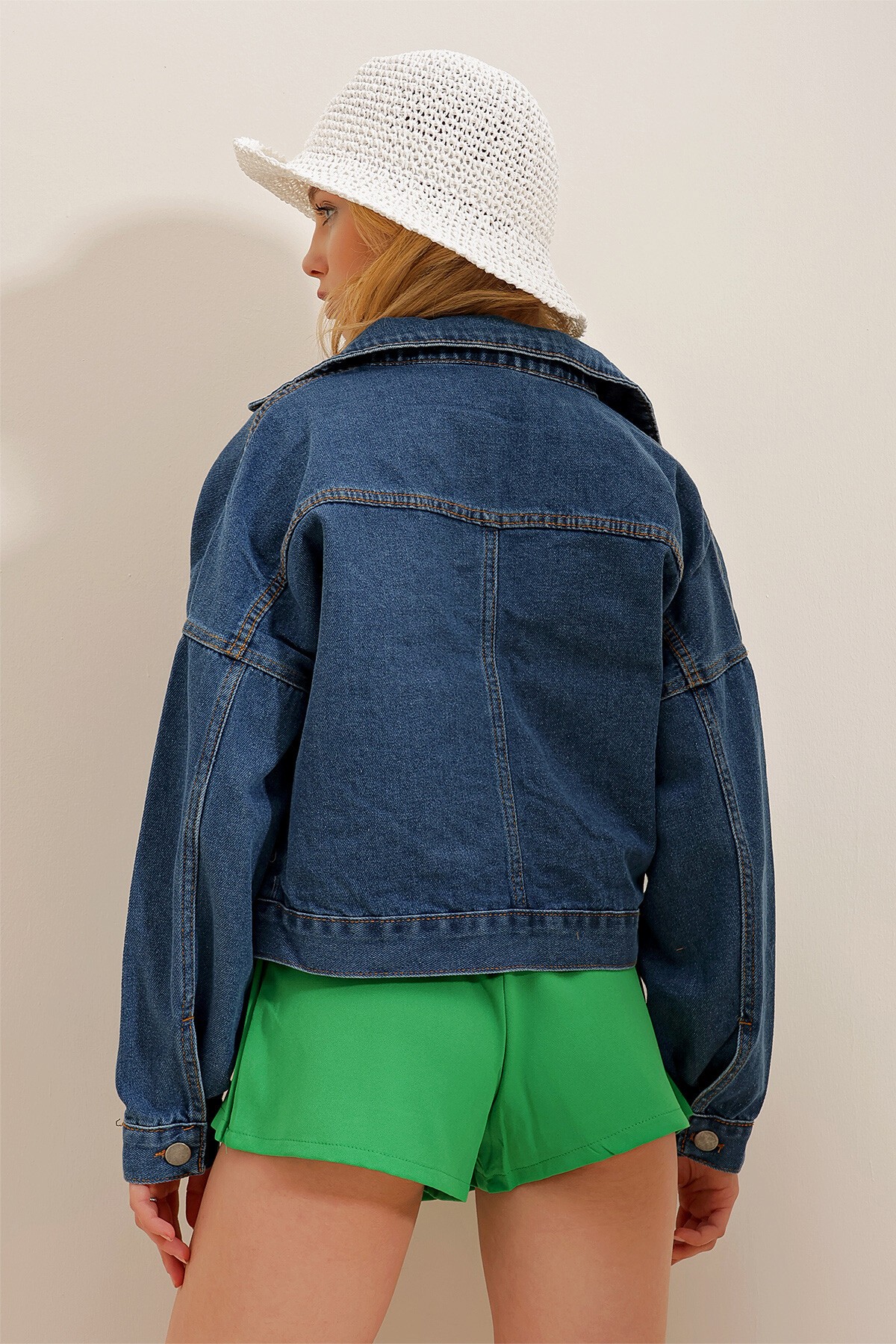 Gece Mavisi Crop Denim Ceket