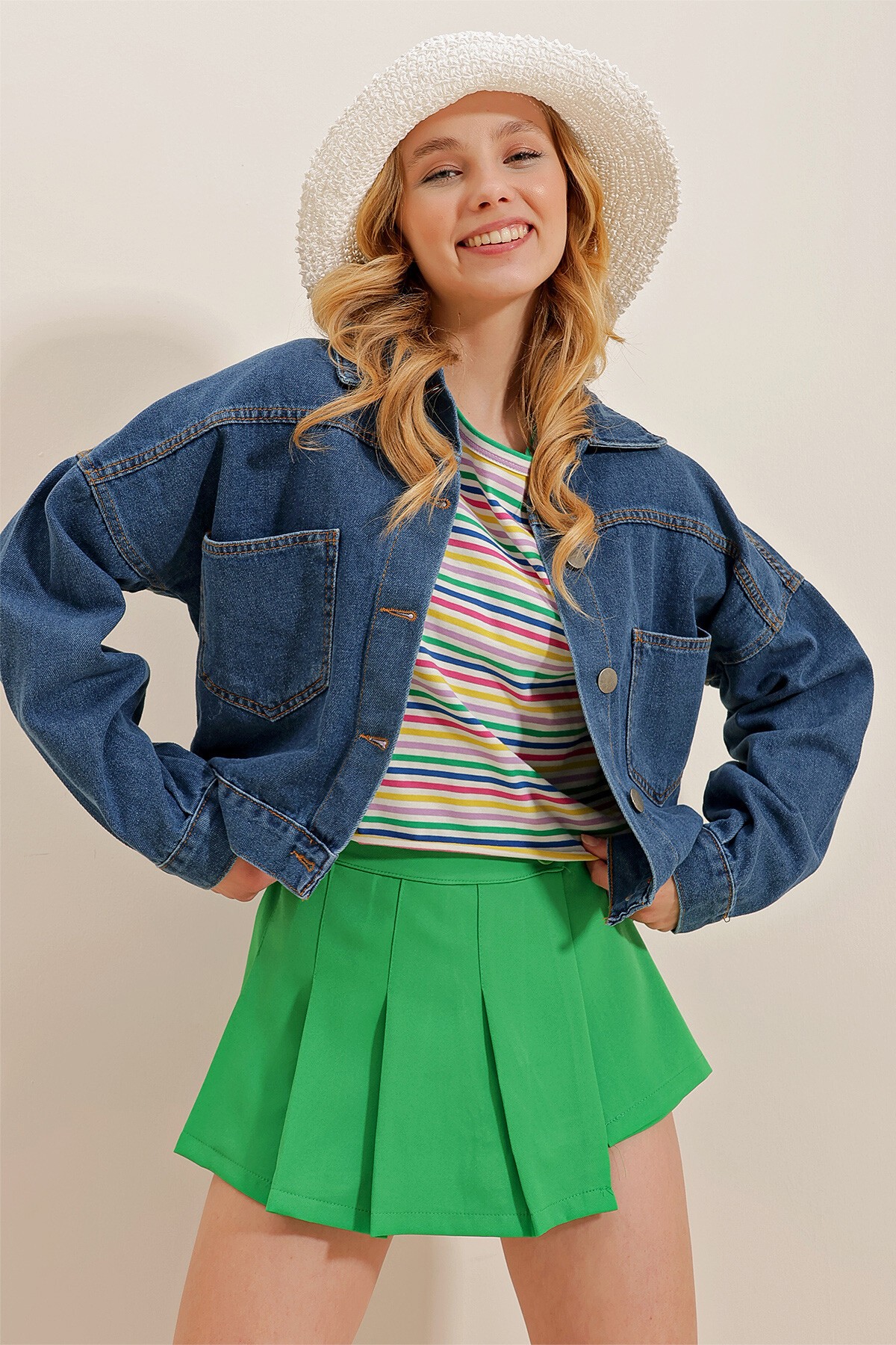 Gece Mavisi Crop Denim Ceket