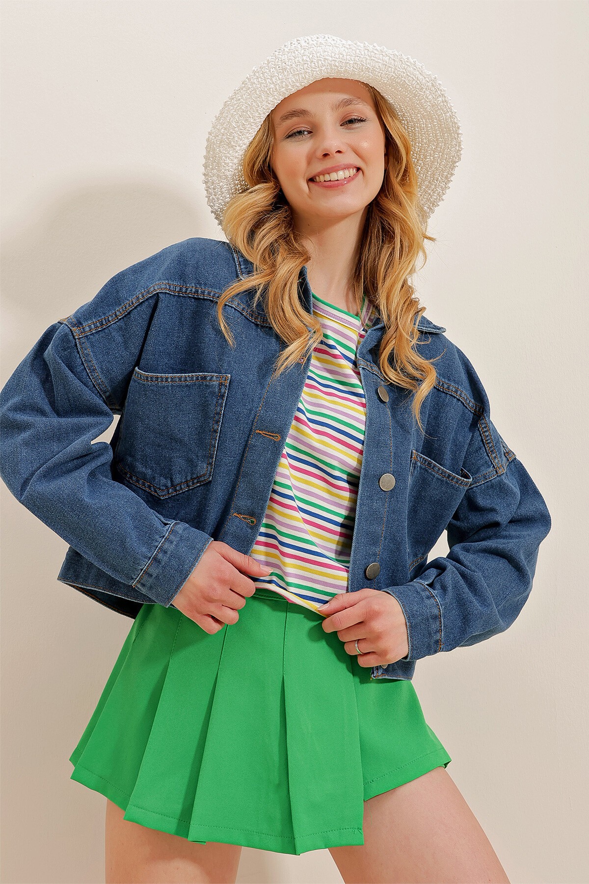 Gece Mavisi Crop Denim Ceket