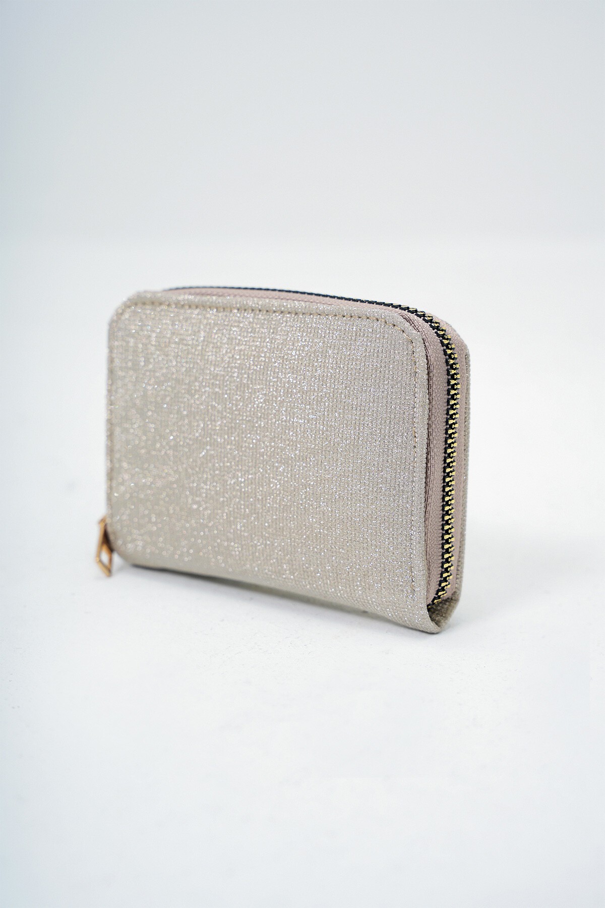 Gold Fermuarlı Para Bölmeli Simli Şık Mini Katlık Cüzdan