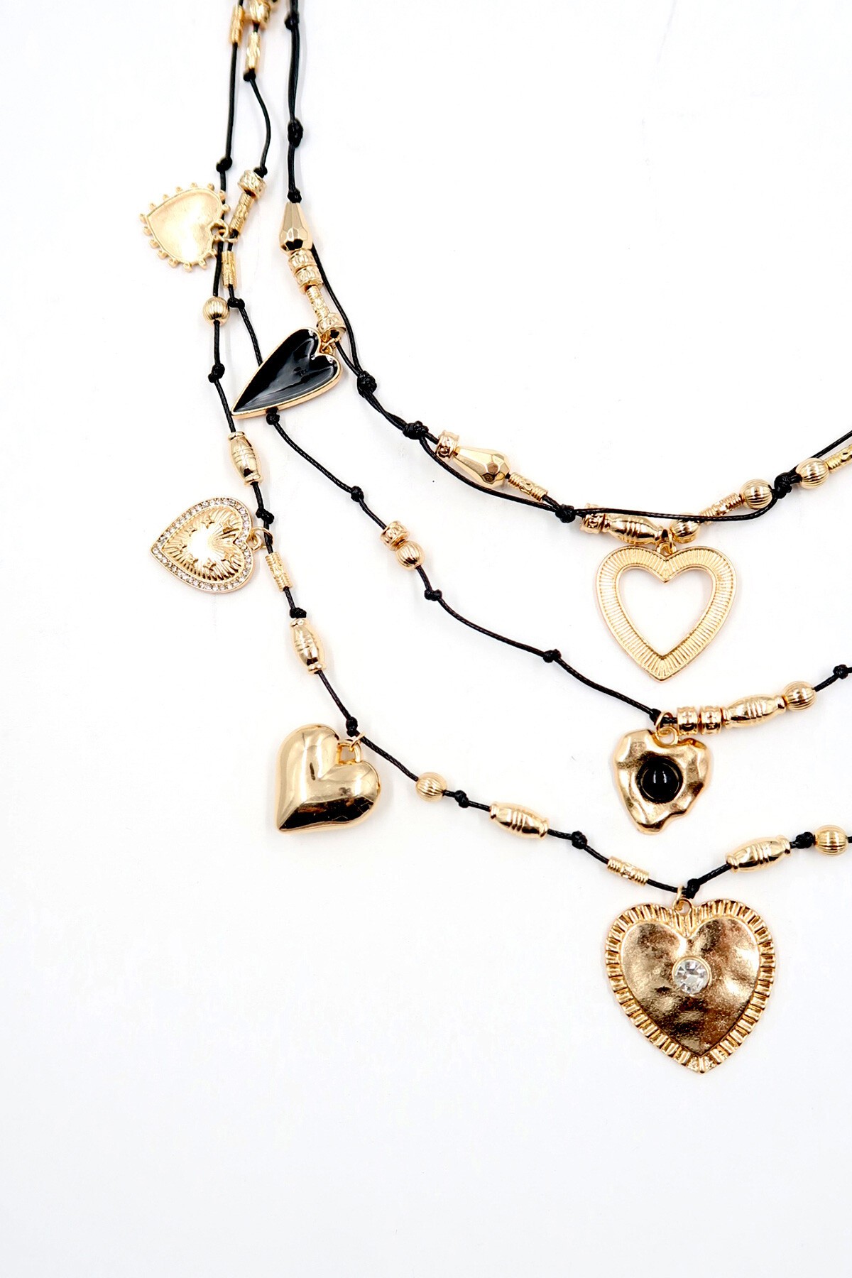 Gold Kalp Charmlı 3Lü Kolye Seti