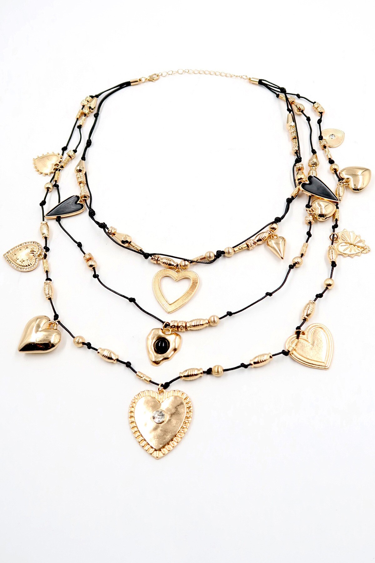 Gold Kalp Charmlı 3Lü Kolye Seti