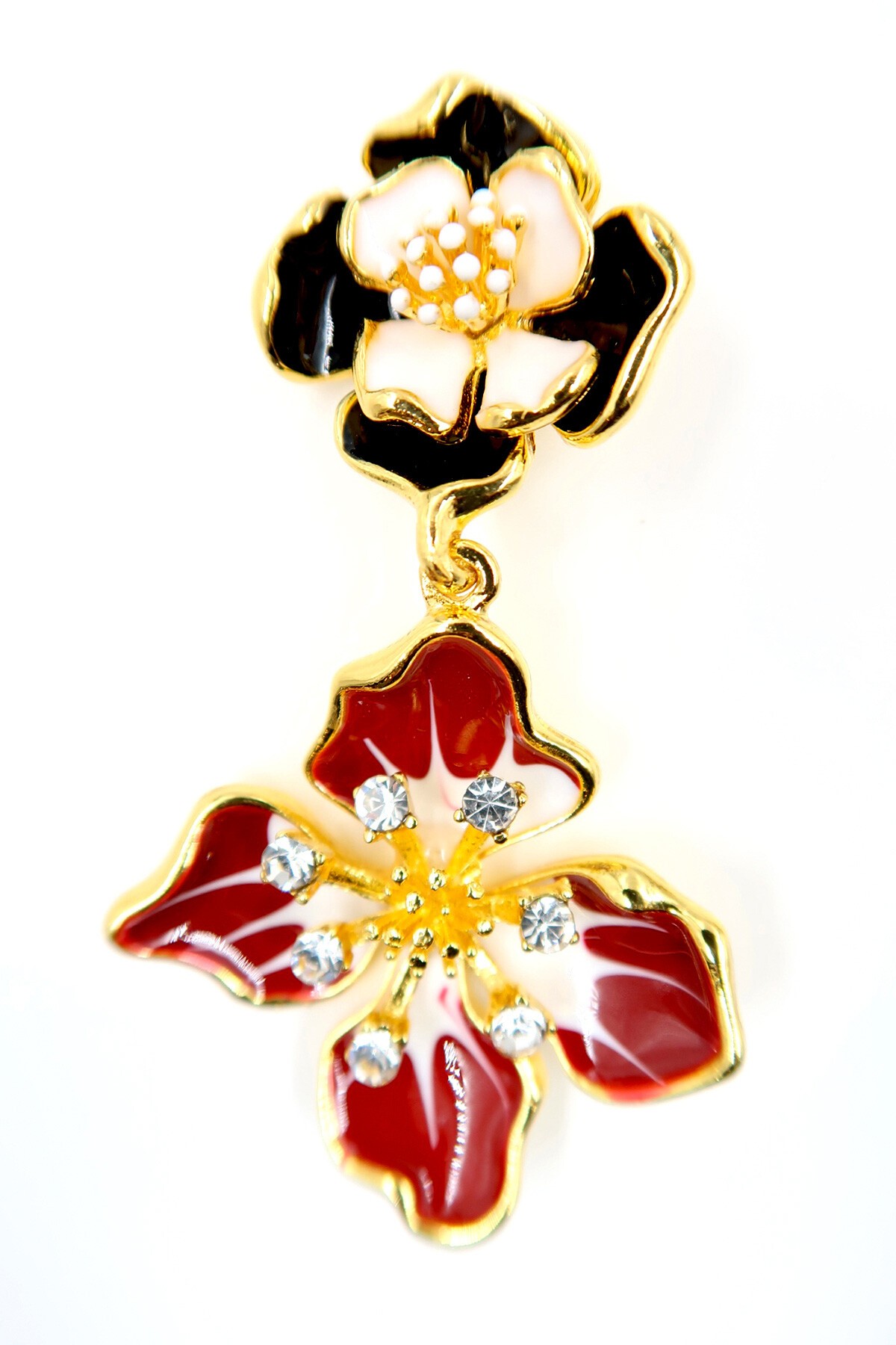 Gold Mineli Taşlı Çiçek Model Sallantılı Küpe