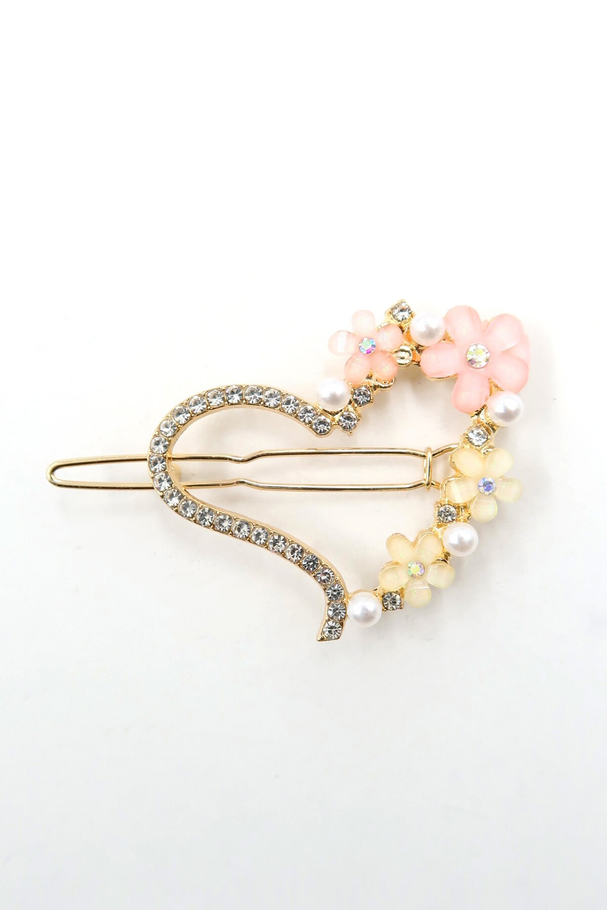 Gold Sedef Çiçekli İnci Detaylı Zirkon Taşlı 3Lü Saç Tokası Seti