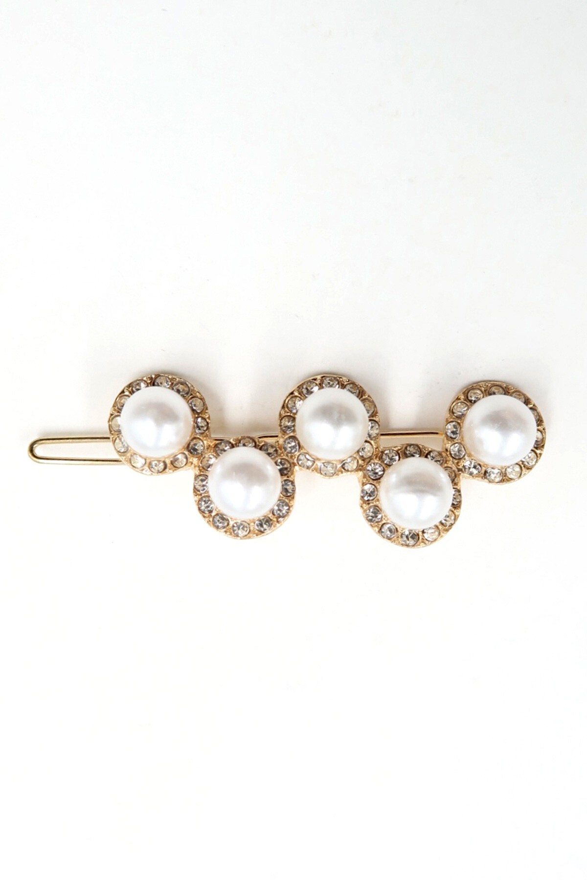 Gold Zirkon Taşlı İnci Detaylı 5Li Gold Saç Tokası Seti