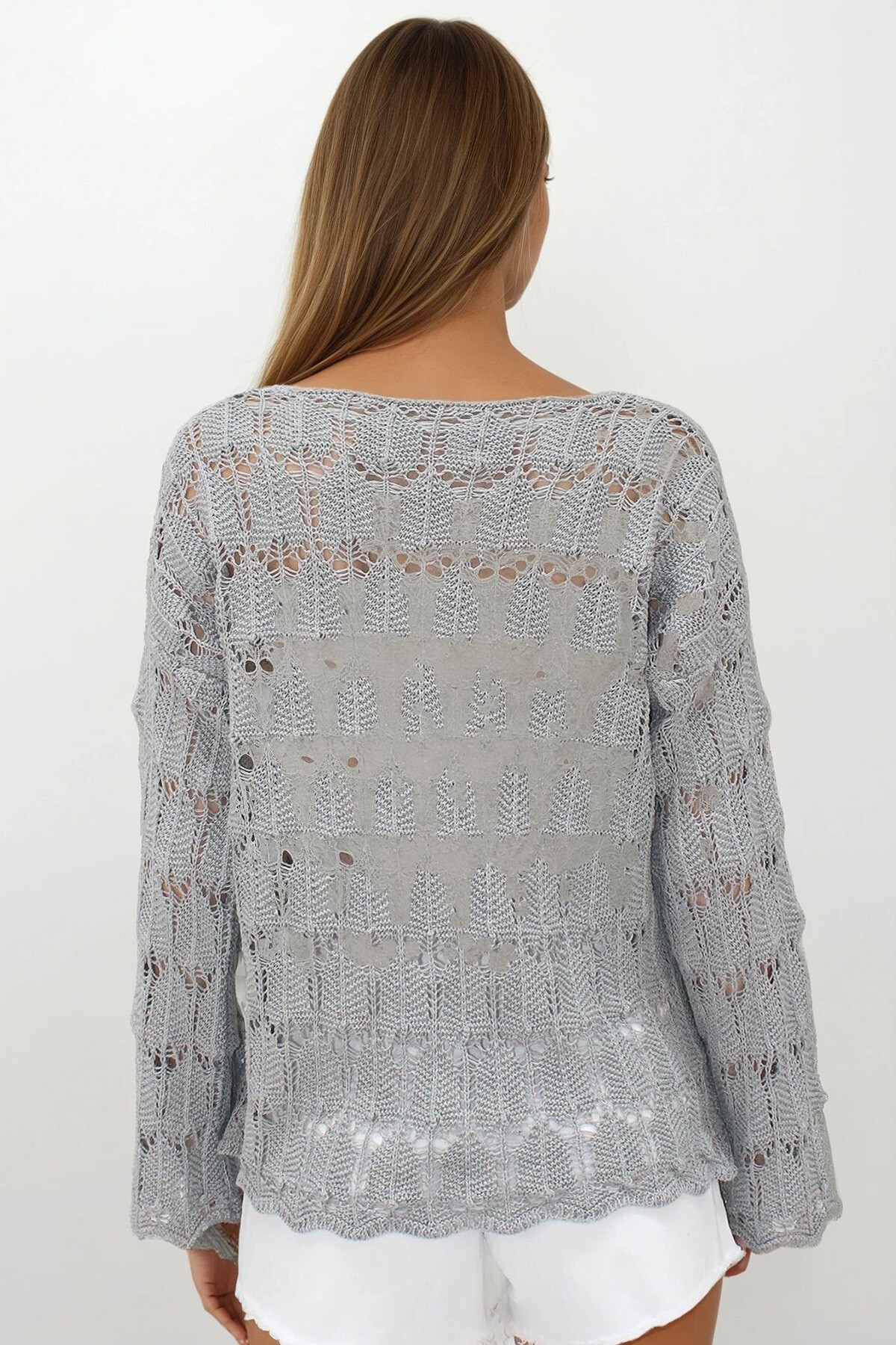 Gri V Yaka Ajurlu Bluz