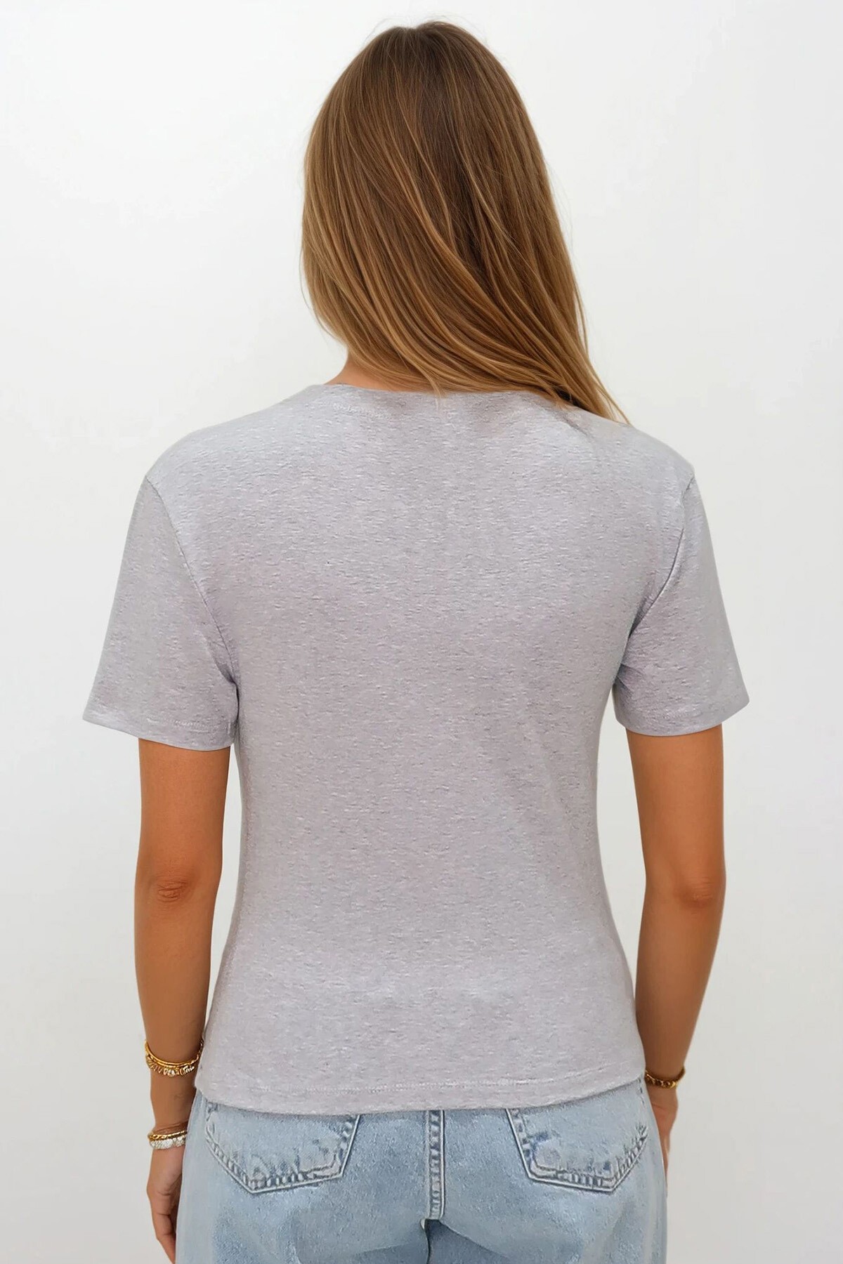 Grimelanj Dik Yaka Omuzu Drapeli Cotton Bluz