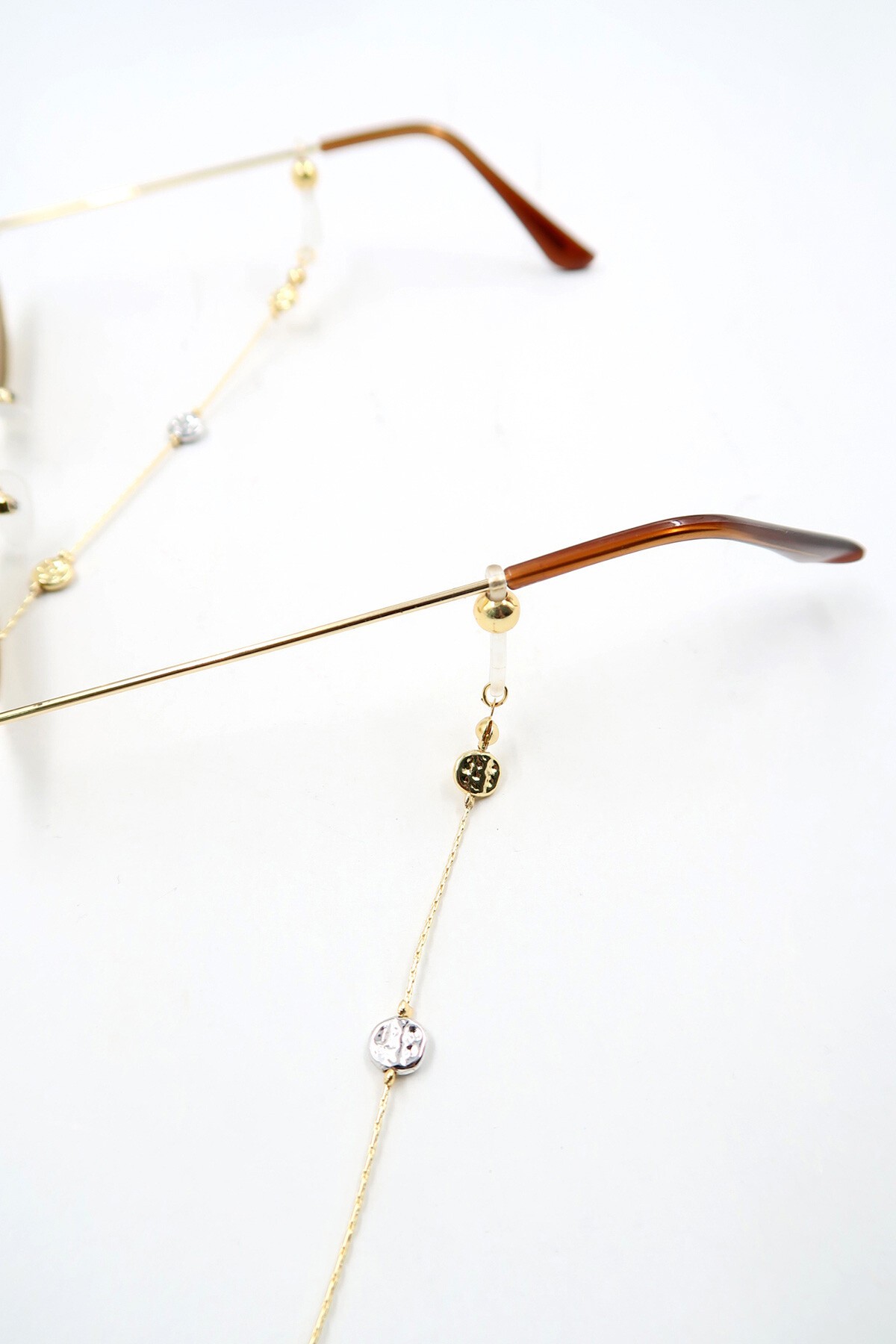 Gümüş Gold Biyeli Boncuklu Gözlük Zinciri