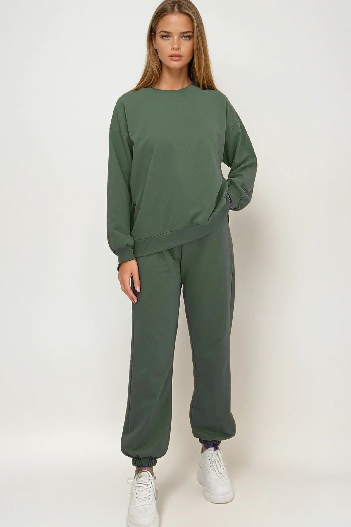 Haki Bisiklet Yaka Mevsimlik İki İplik Eşofman Takım