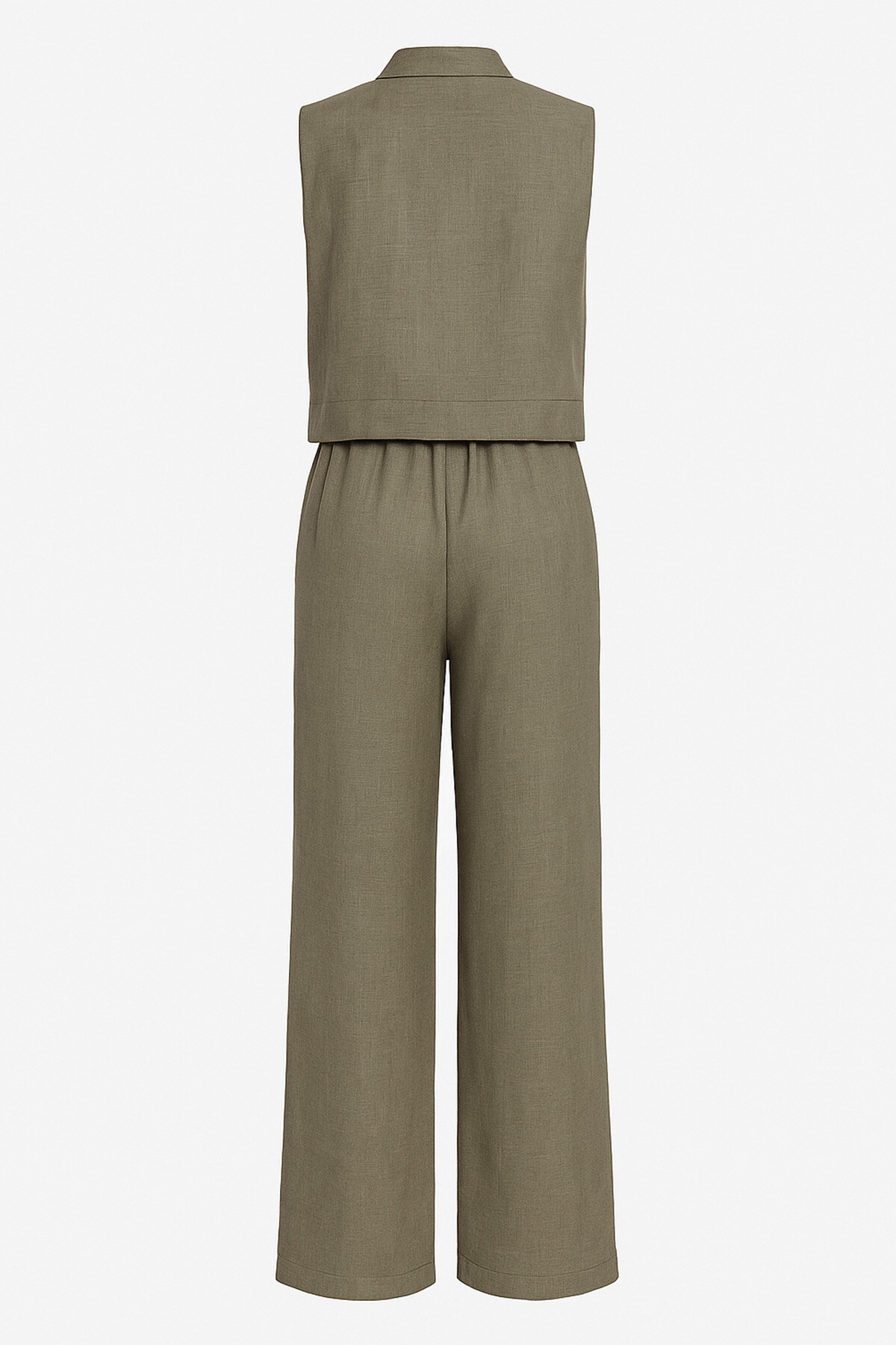 Haki Hakim Yaka Aksesuar Kapamalı Bluz Ve Bağcıklı Palazzo Pantolon Takım