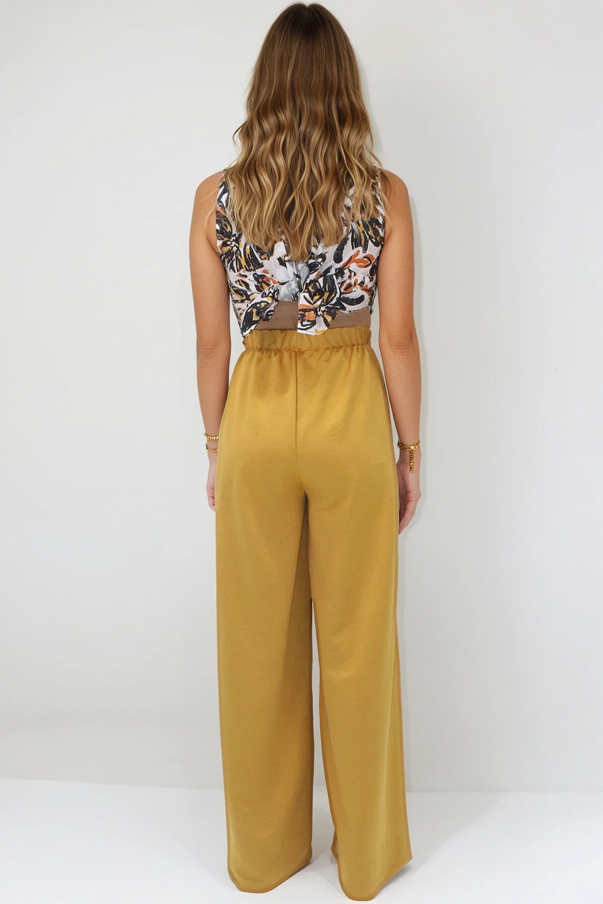 Hardal Bağcıklı Beli Lastikli Aerobin Palazzo Pantolon