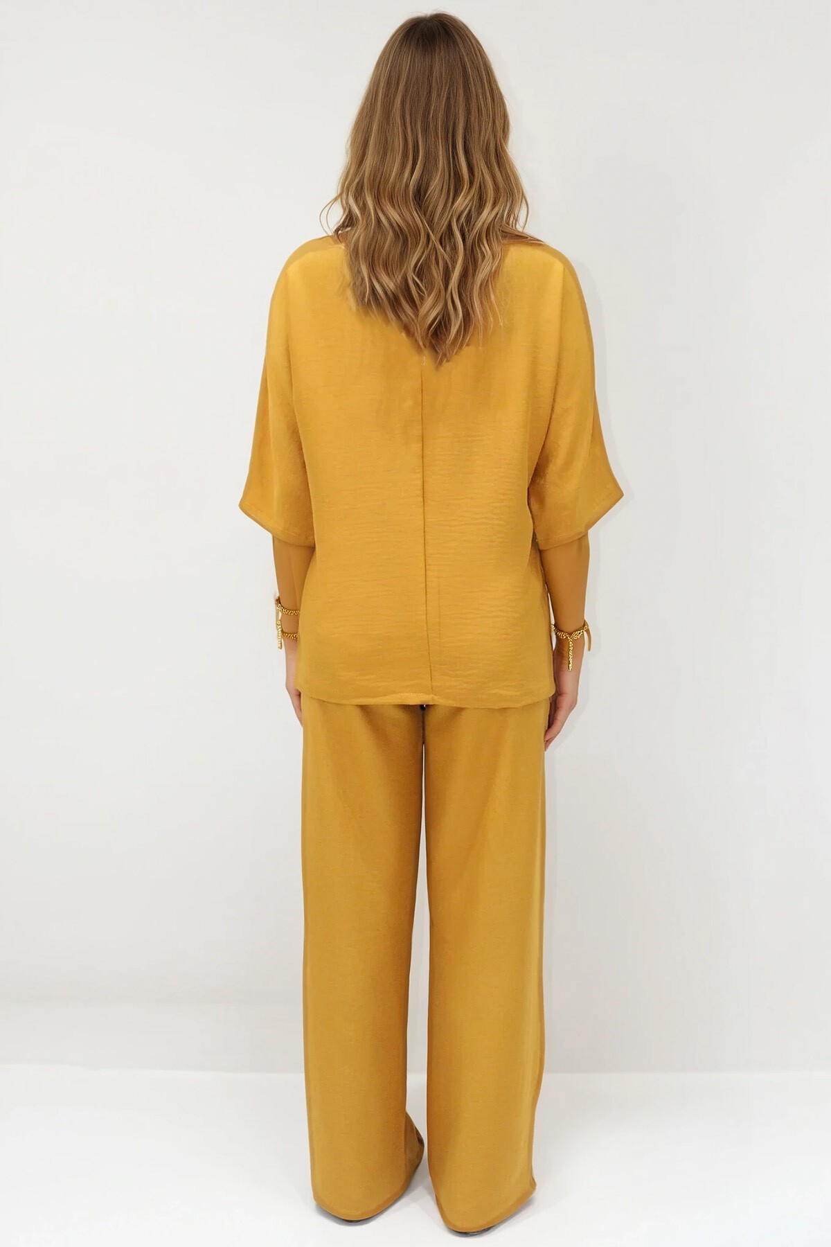 Hardal Kayık Yaka Bluz Ve Pantolon Aerobin Takım