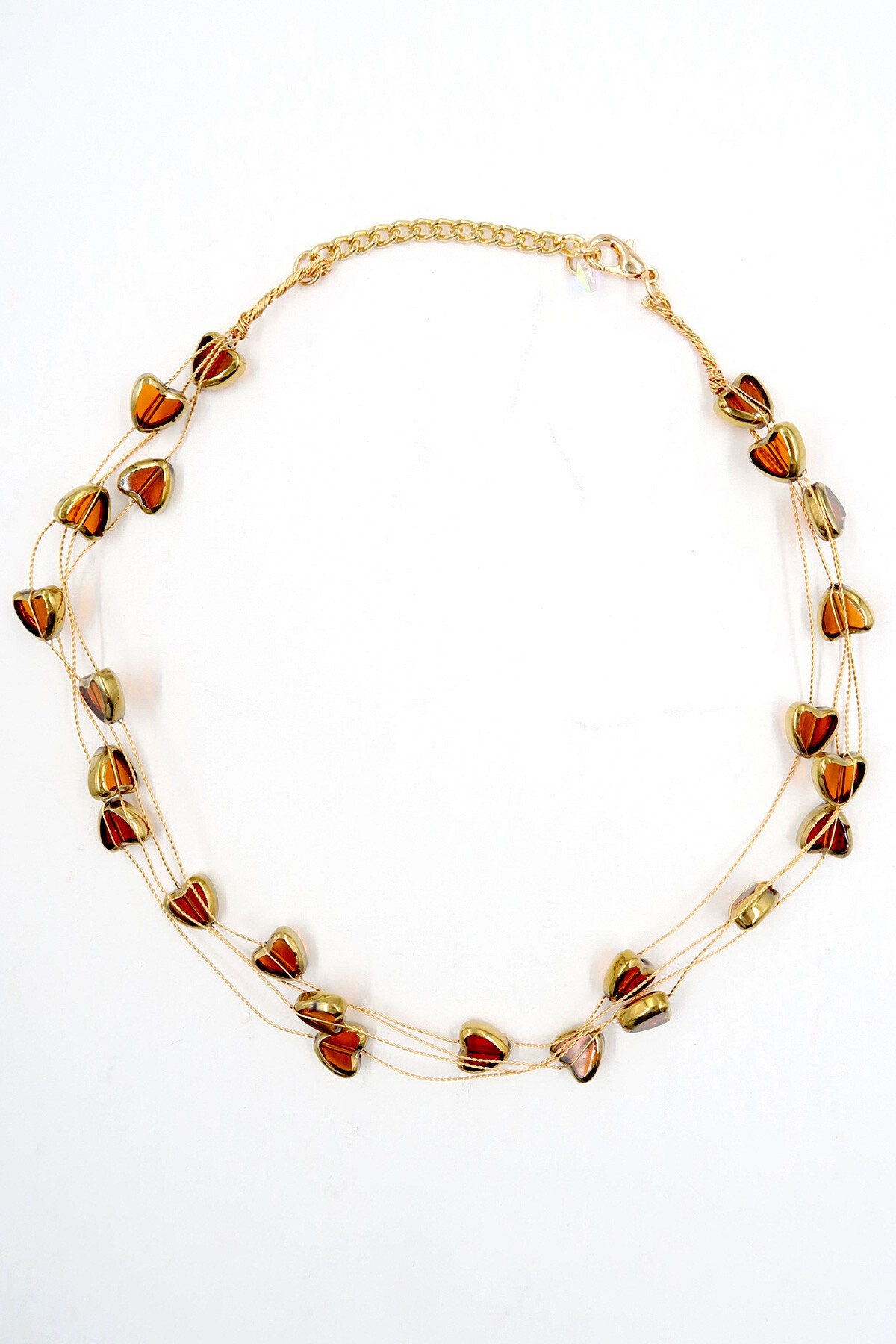 Kahve Çoklu Kalp Taşlı Hayalet Kolye