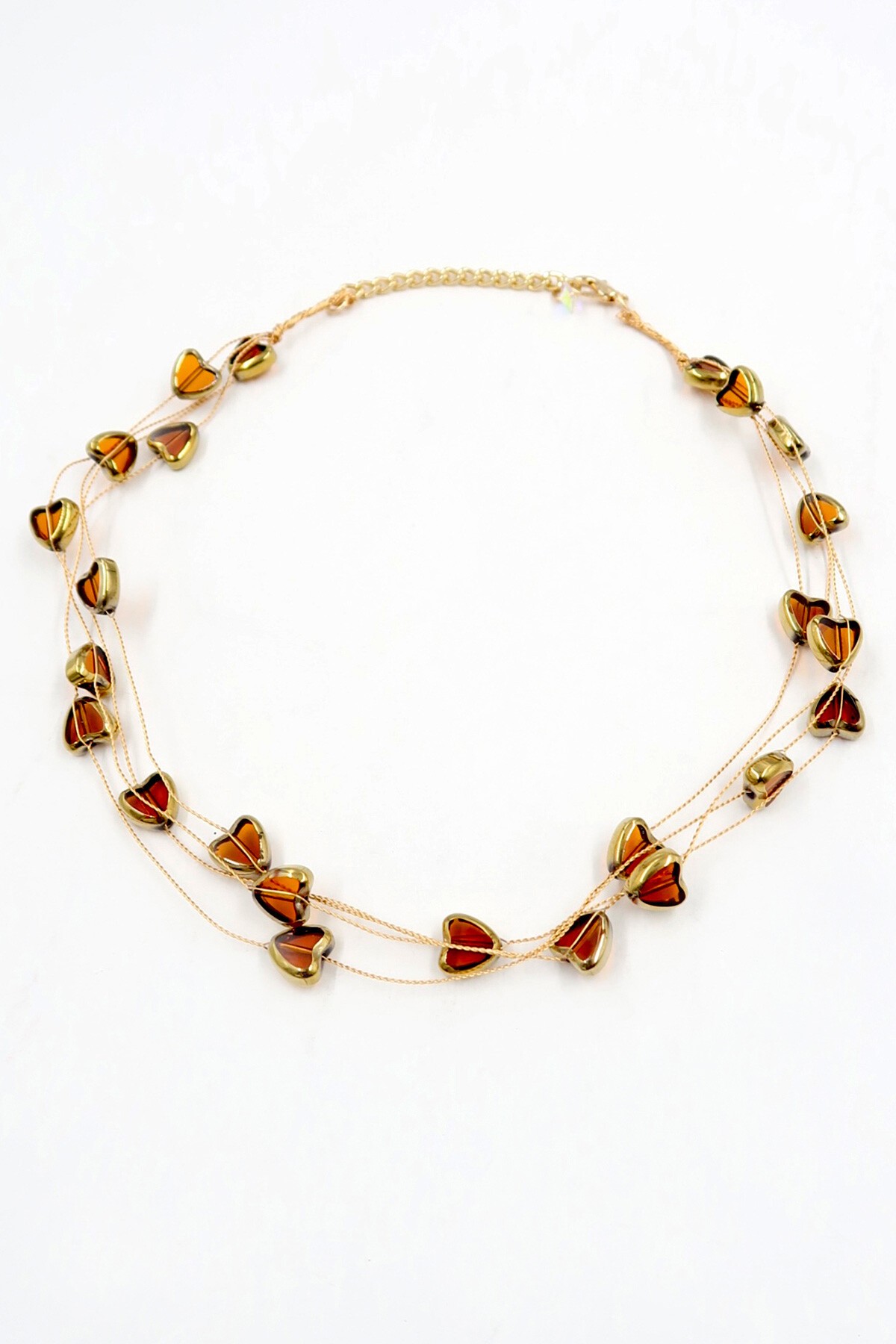 Kahve Çoklu Kalp Taşlı Hayalet Kolye