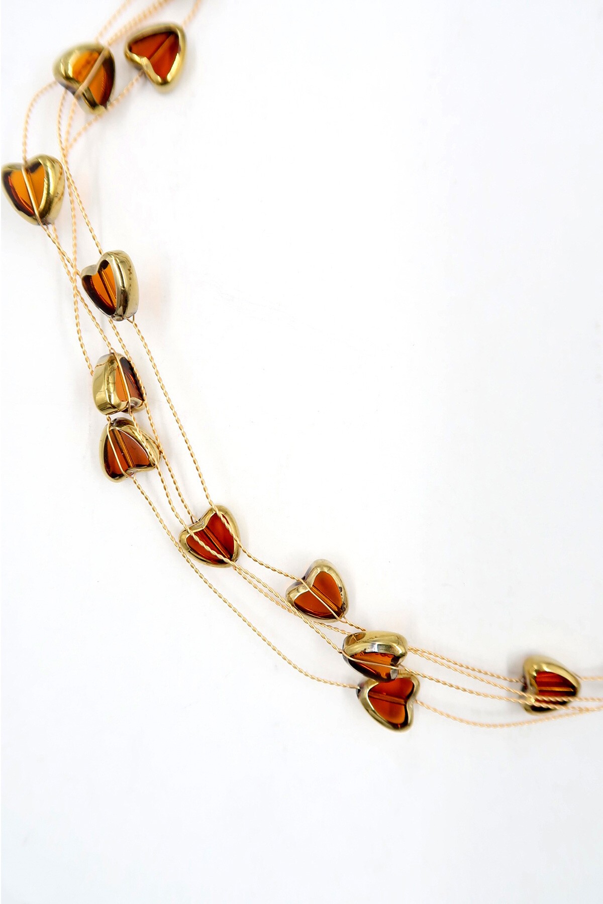 Kahve Çoklu Kalp Taşlı Hayalet Kolye