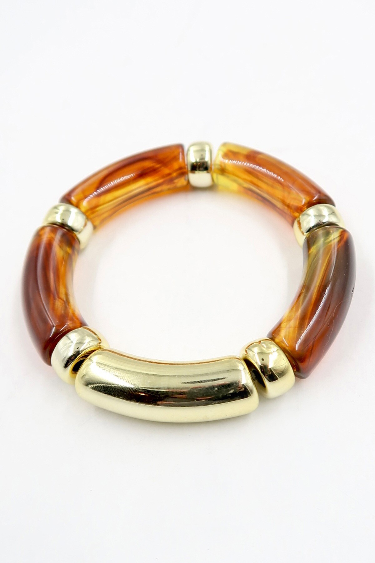 Kahverengi Gold Detaylı Kemik Lastikli Bileklik