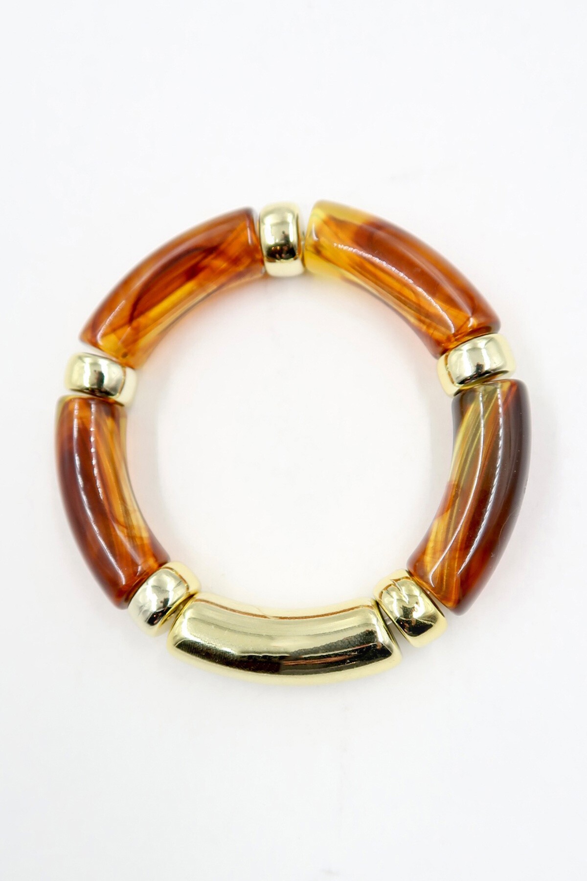 Kahverengi Gold Detaylı Kemik Lastikli Bileklik