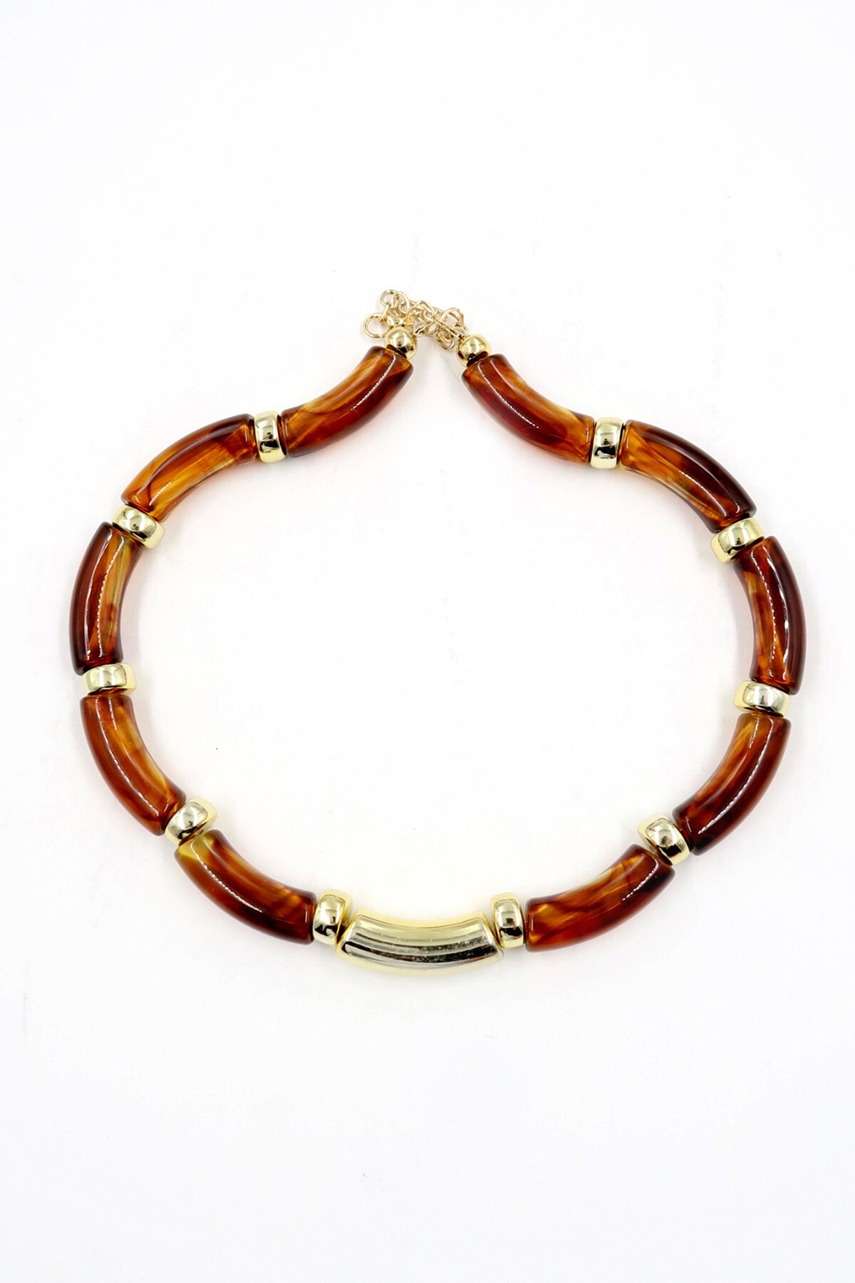 Kahverengi Gold Detaylı Kemik Taşlı Kolye