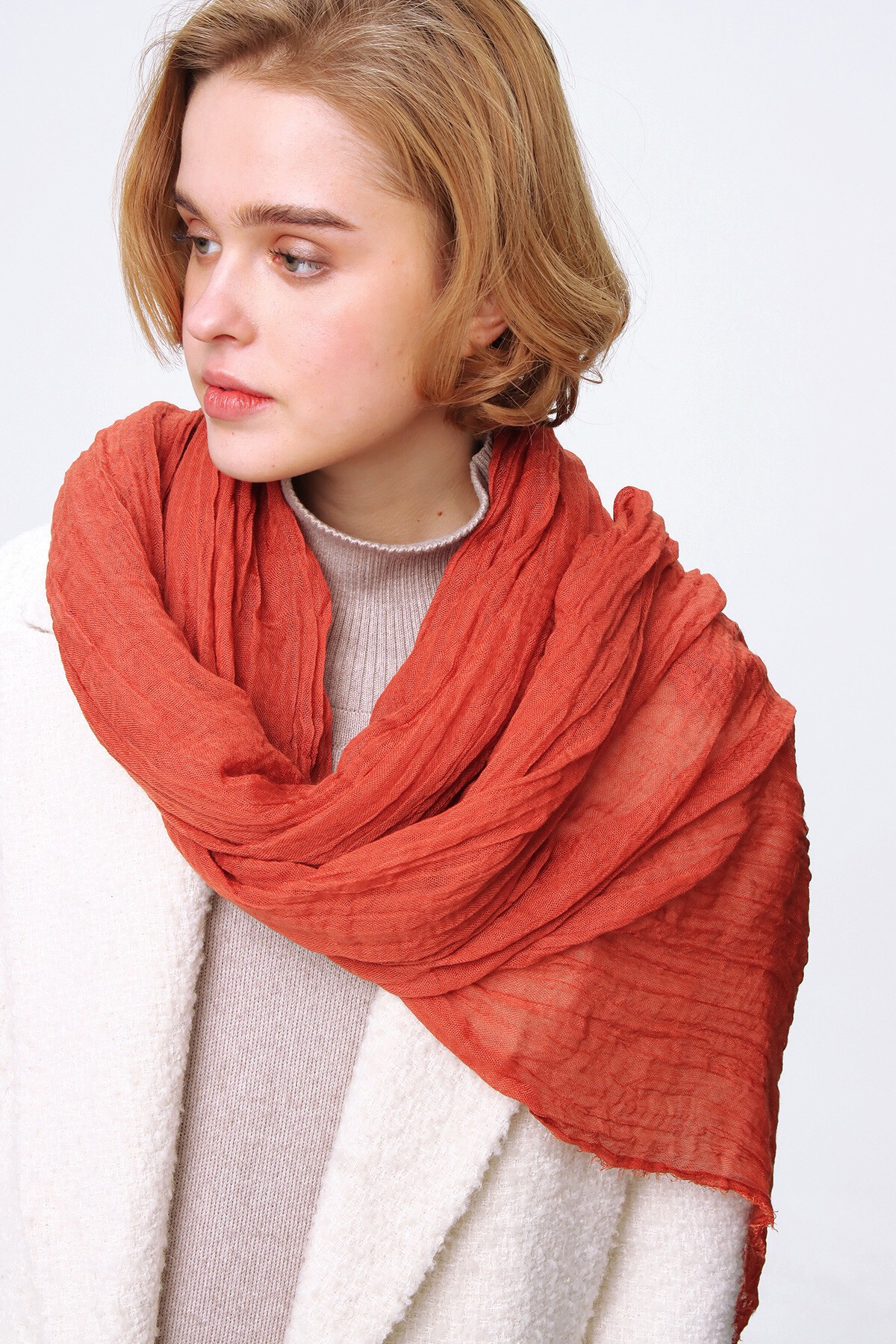 Kiremit Püsküllü Şal